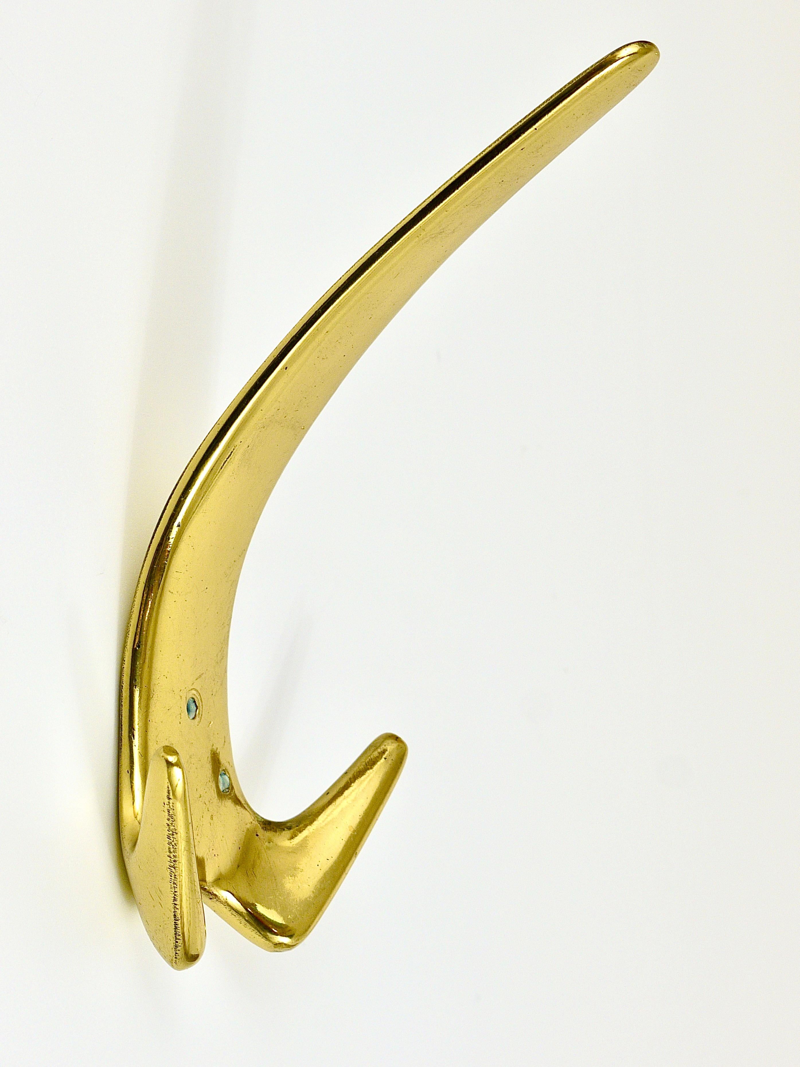 Polished Up to Five Carl Aubock Large Brass Double Wall Coat Hooks #4056, Austria, 1950s For Sale