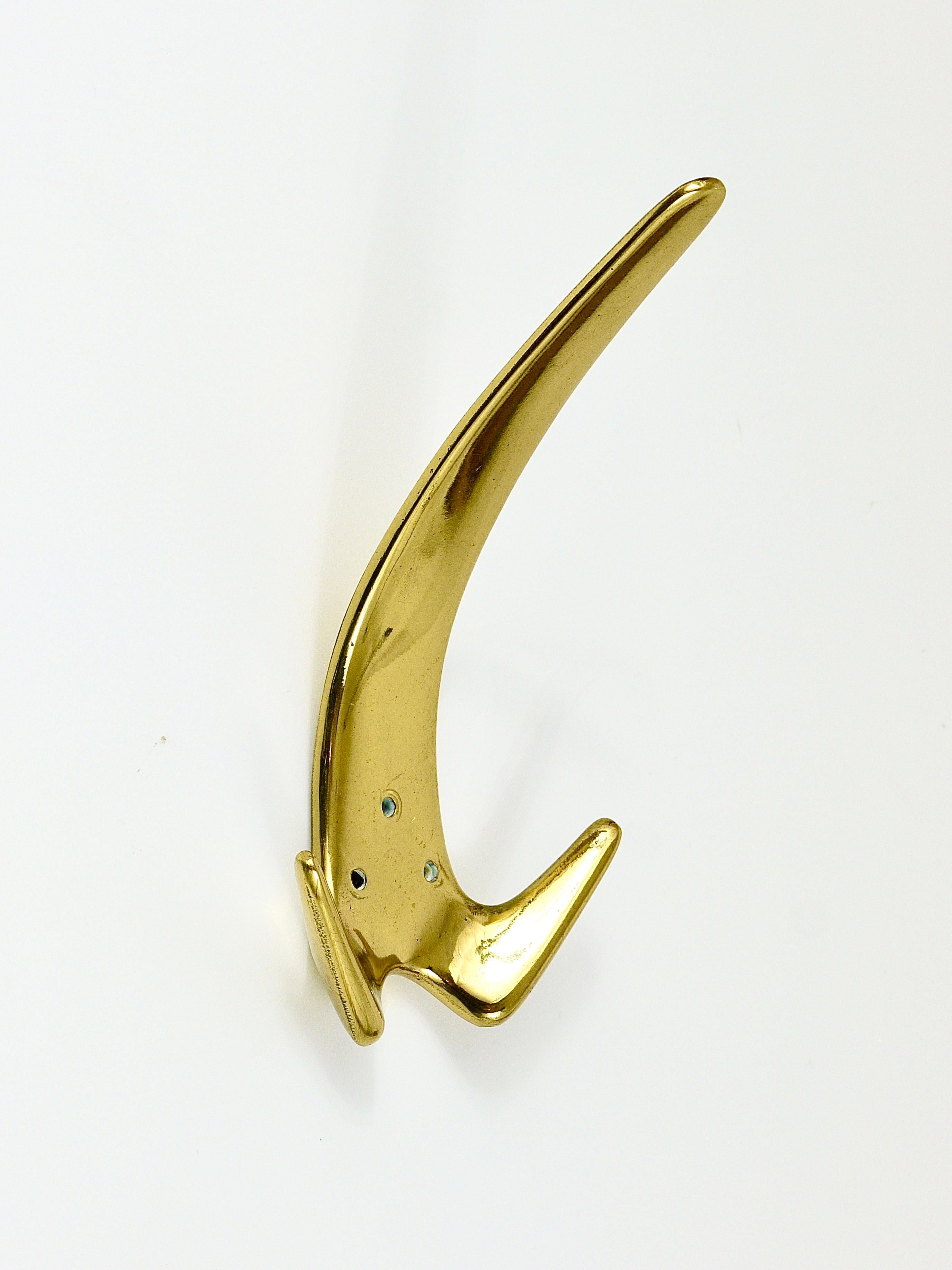 20th Century Up to Five Carl Aubock Large Brass Double Wall Coat Hooks #4056, Austria, 1950s For Sale