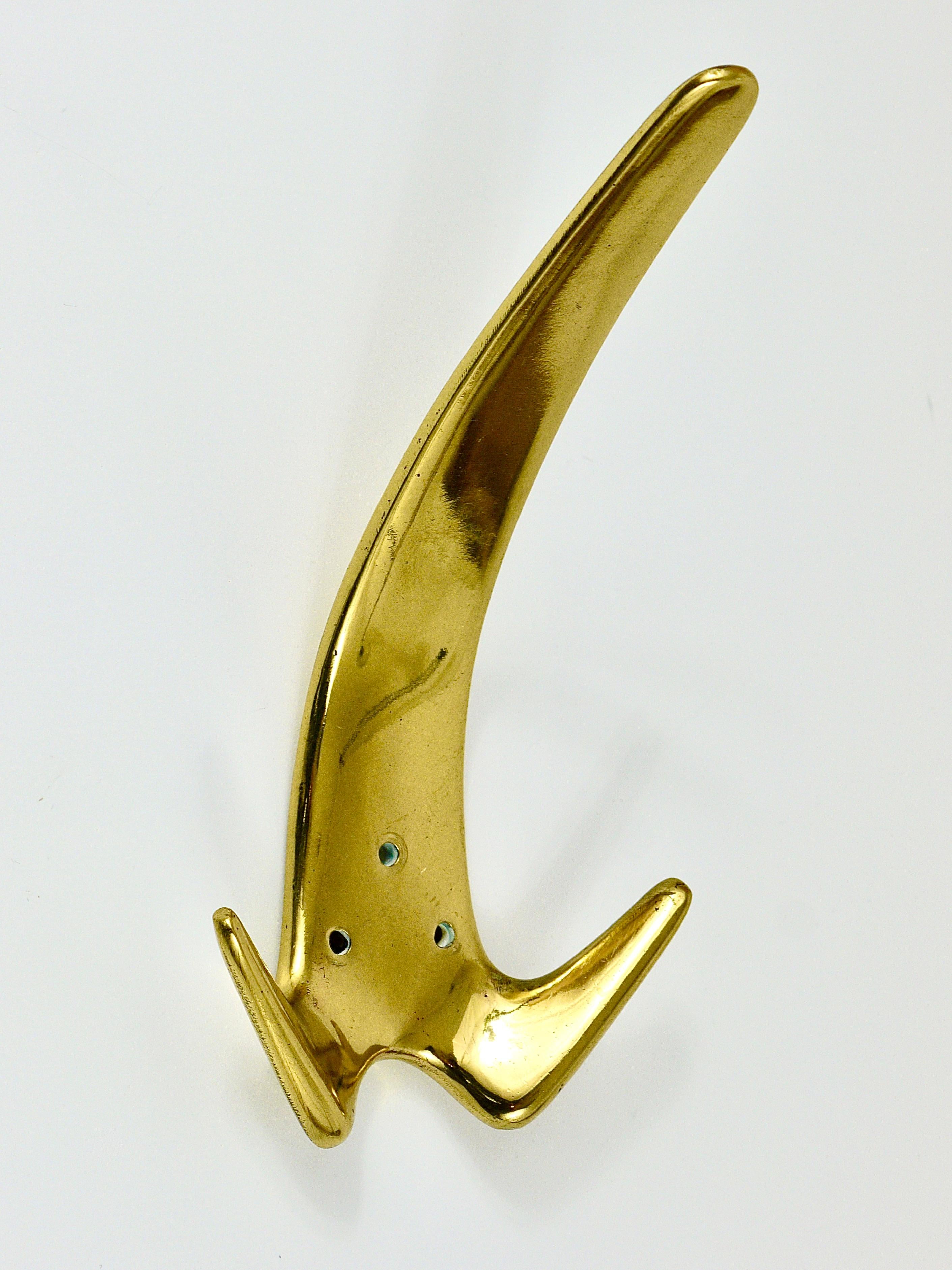 Up to Five Carl Aubock Large Brass Double Wall Coat Hooks #4056, Austria, 1950s For Sale 1