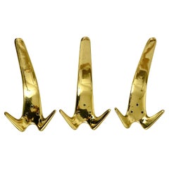 Up to Five Carl Aubock Large Brass Double Wall Coat Hooks #4056, Austria, 1950s