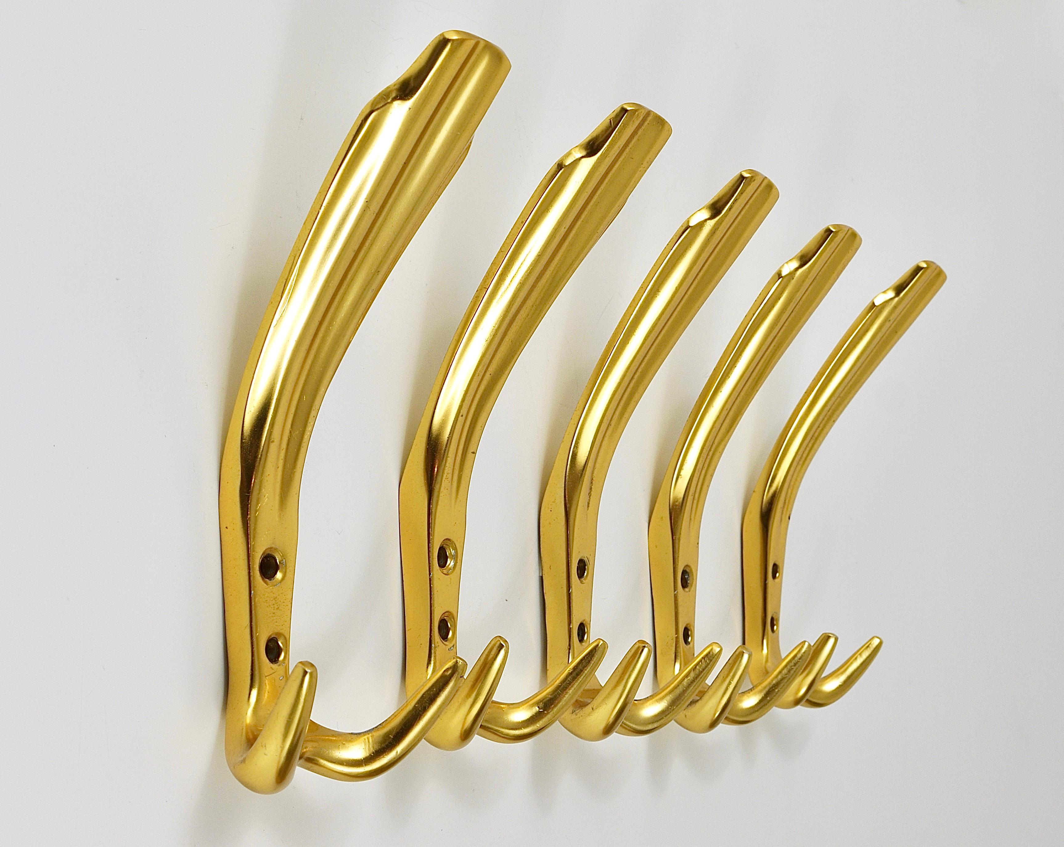 Up to Five Golden Hollywood Regency Wall Coat Hooks, Italy, 1970s For Sale 3