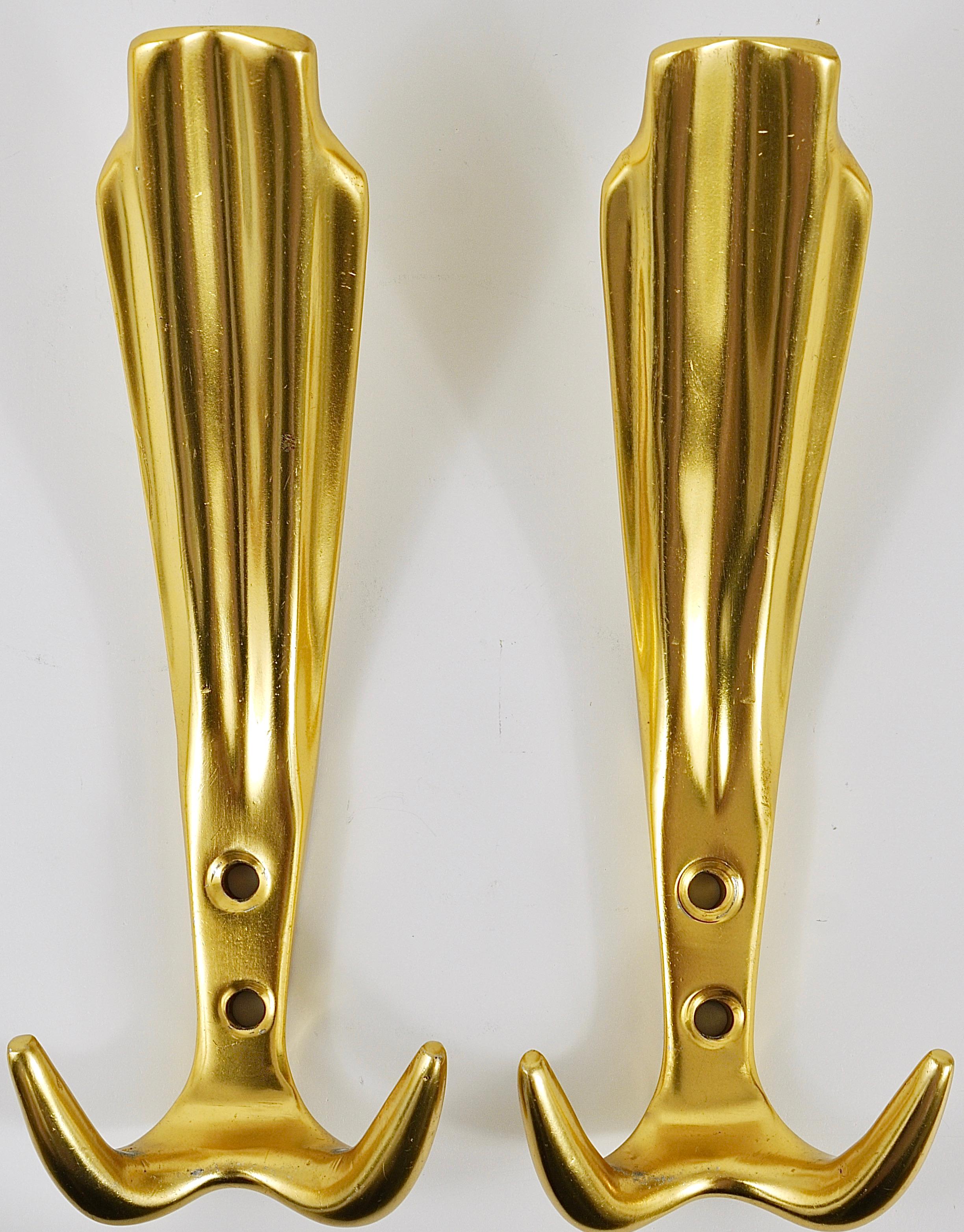 Italian Up to Five Golden Hollywood Regency Wall Coat Hooks, Italy, 1970s For Sale