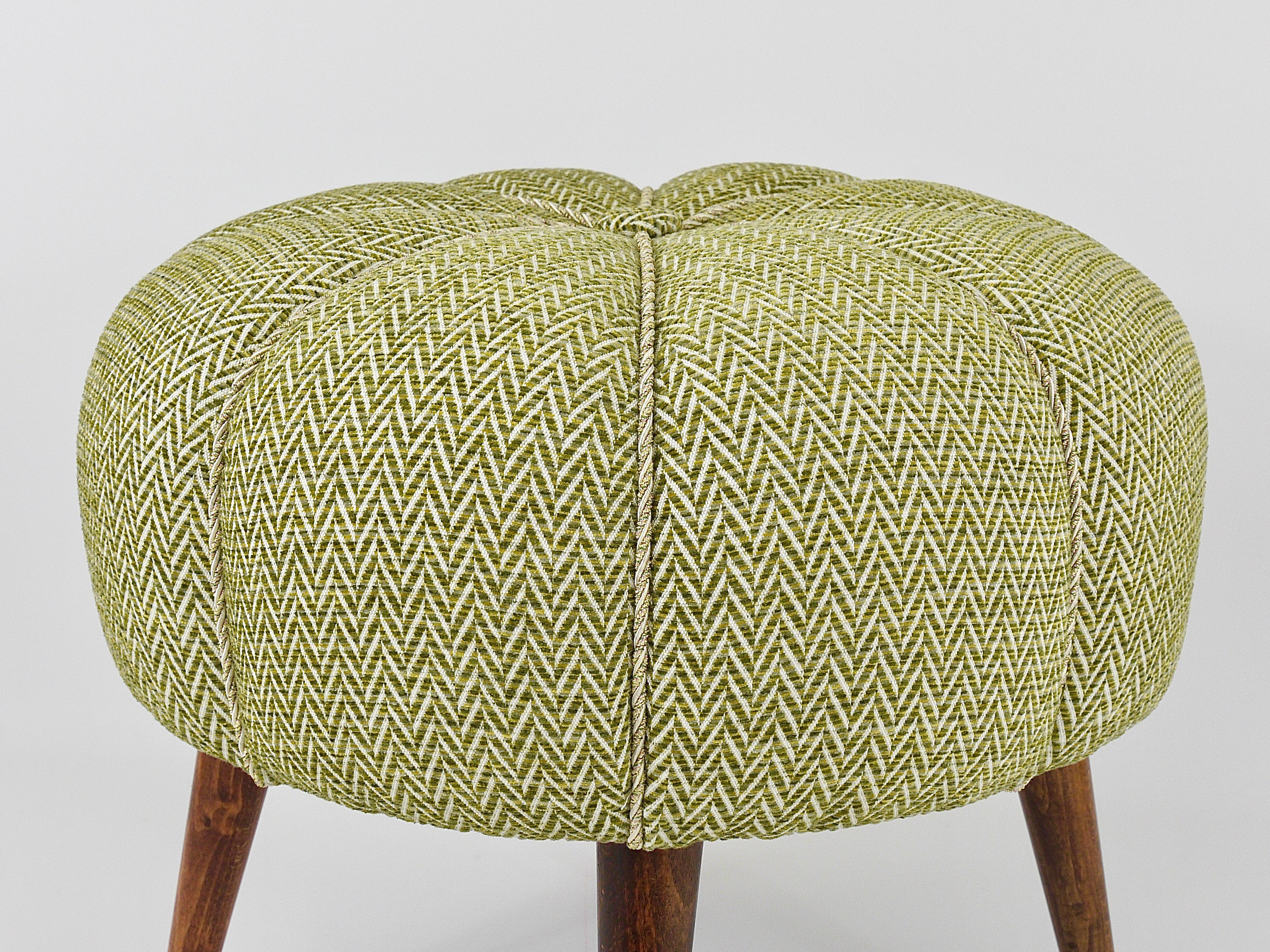 Fabric Up to Six Charming Zigzag Midcentury Stools, Pouf, Ottoman, Footstool, 1950s For Sale
