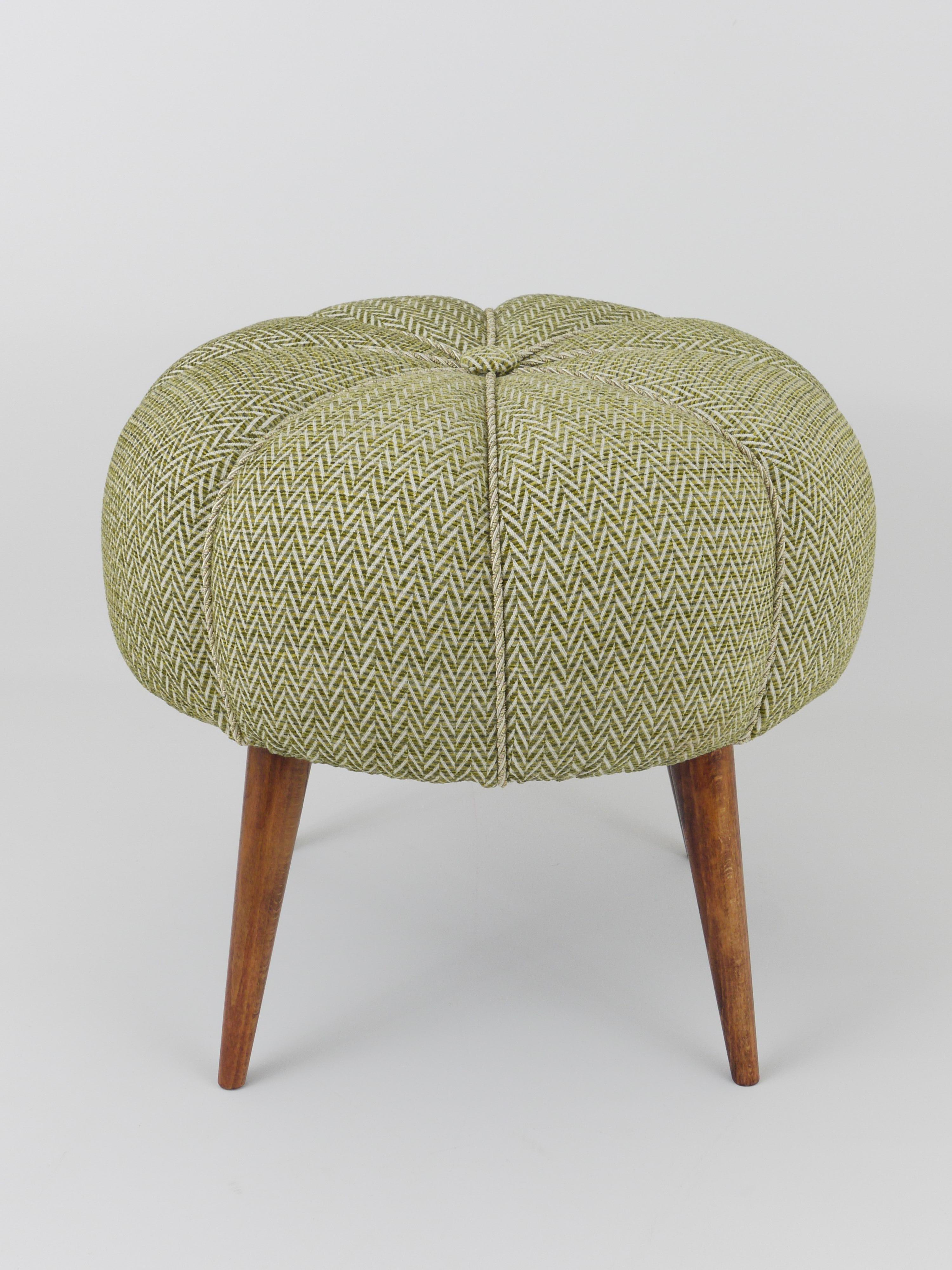 Fabric Up to Six Charming Zigzag Midcentury Stools, Pouf, Ottoman, Footstool, 1950s For Sale