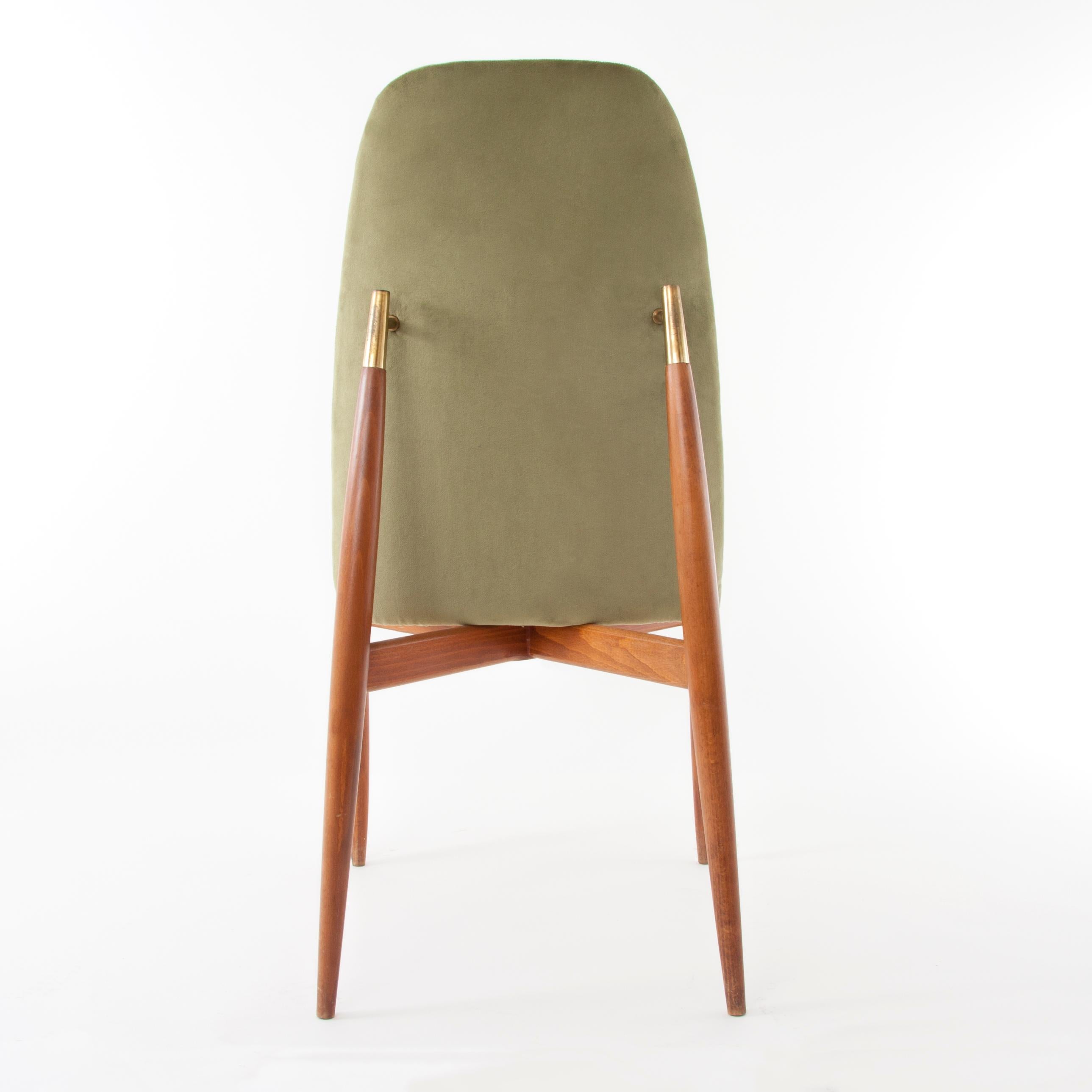 Up to Six Green Velvet Midcentury Chairs, Miroslav Navratil, Czechoslovakia 1950 1