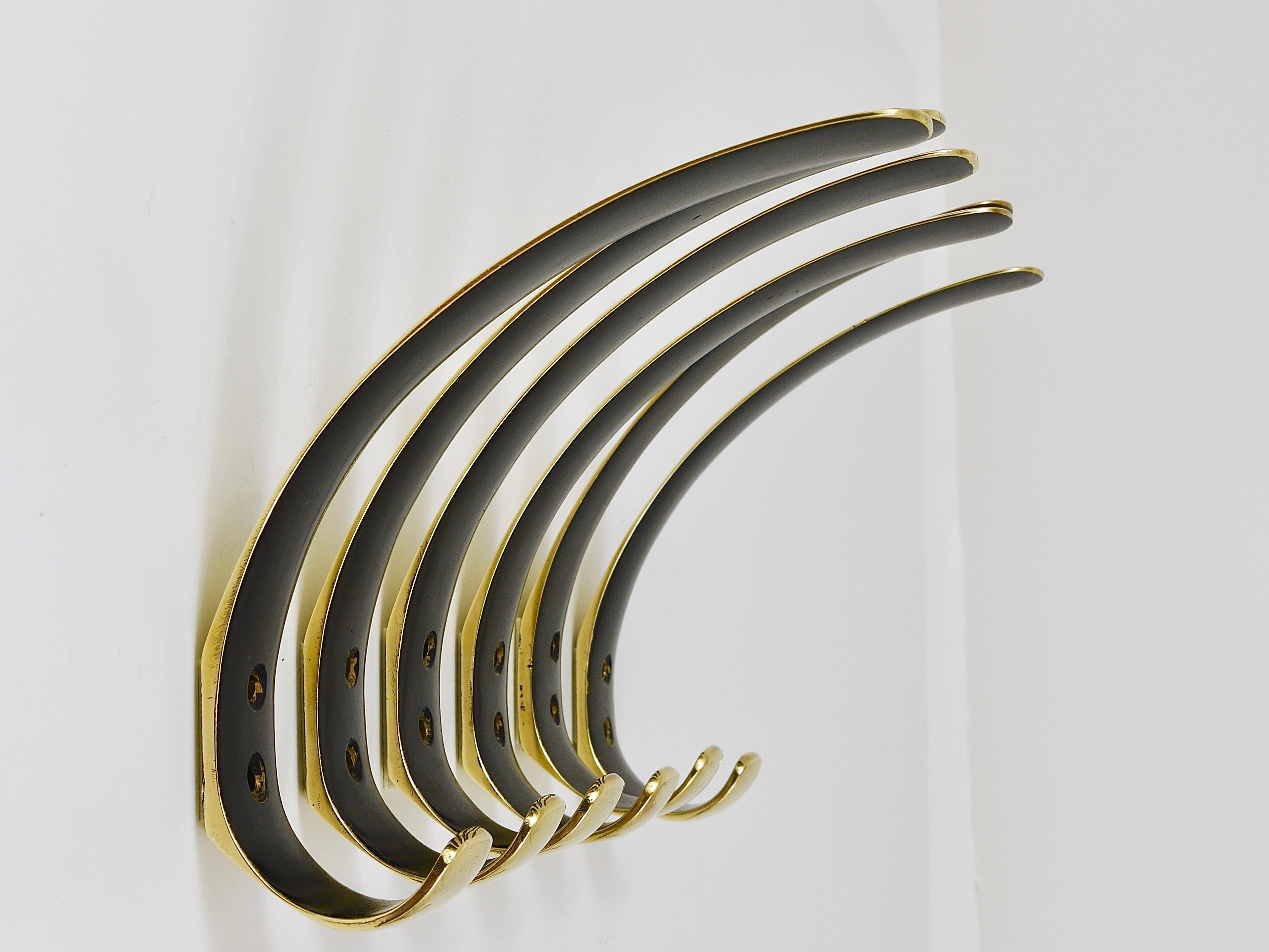 Up to Six Mid-Century Brass Wall Coat Hooks by Herta Baller, Austria, 1950s 6