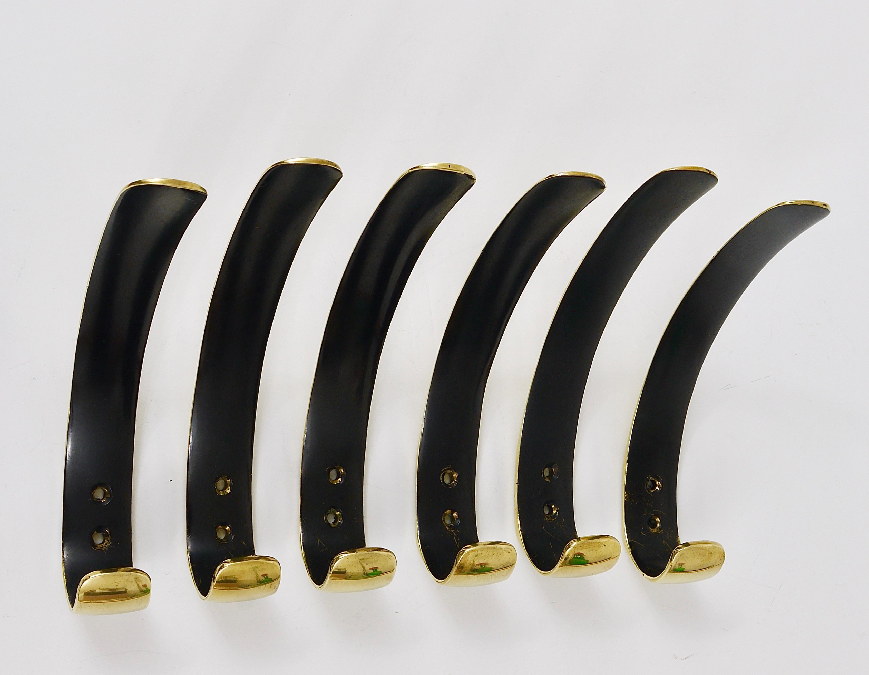 Up to Six Mid-Century Brass Wall Coat Hooks by Herta Baller, Austria, 1950s For Sale 8