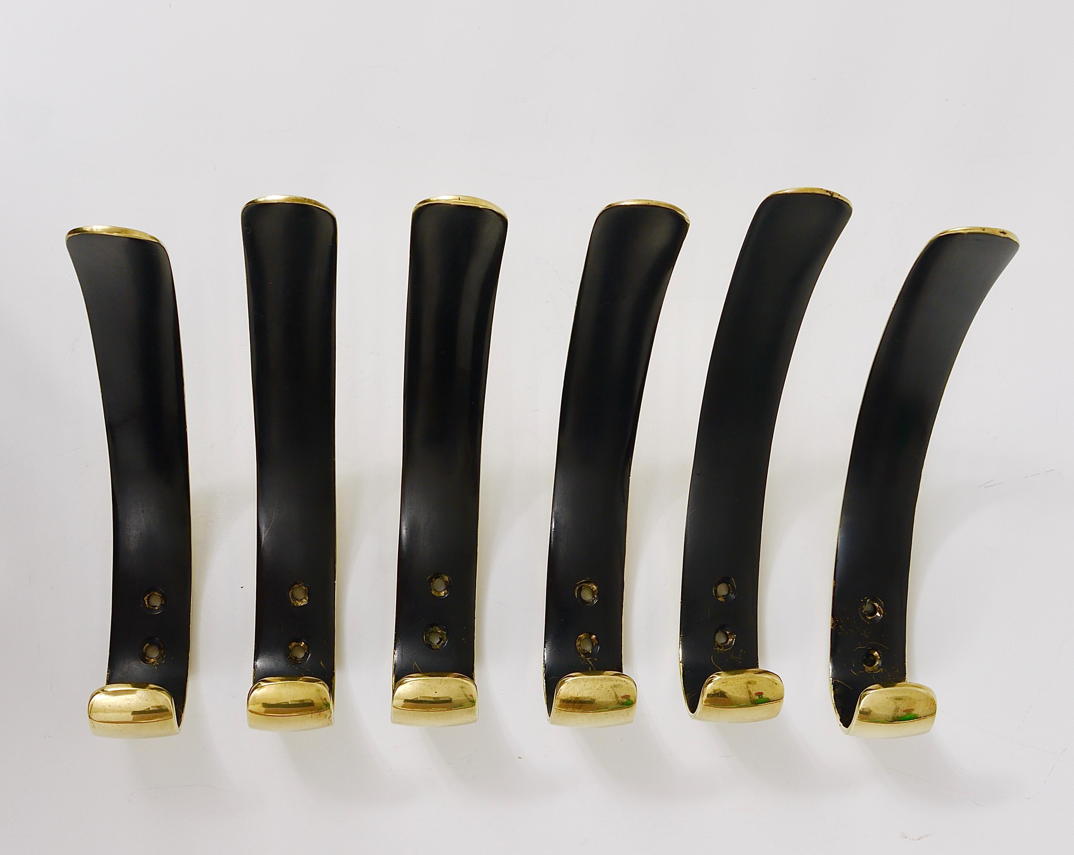 Up to Six Mid-Century Brass Wall Coat Hooks by Herta Baller, Austria, 1950s 9