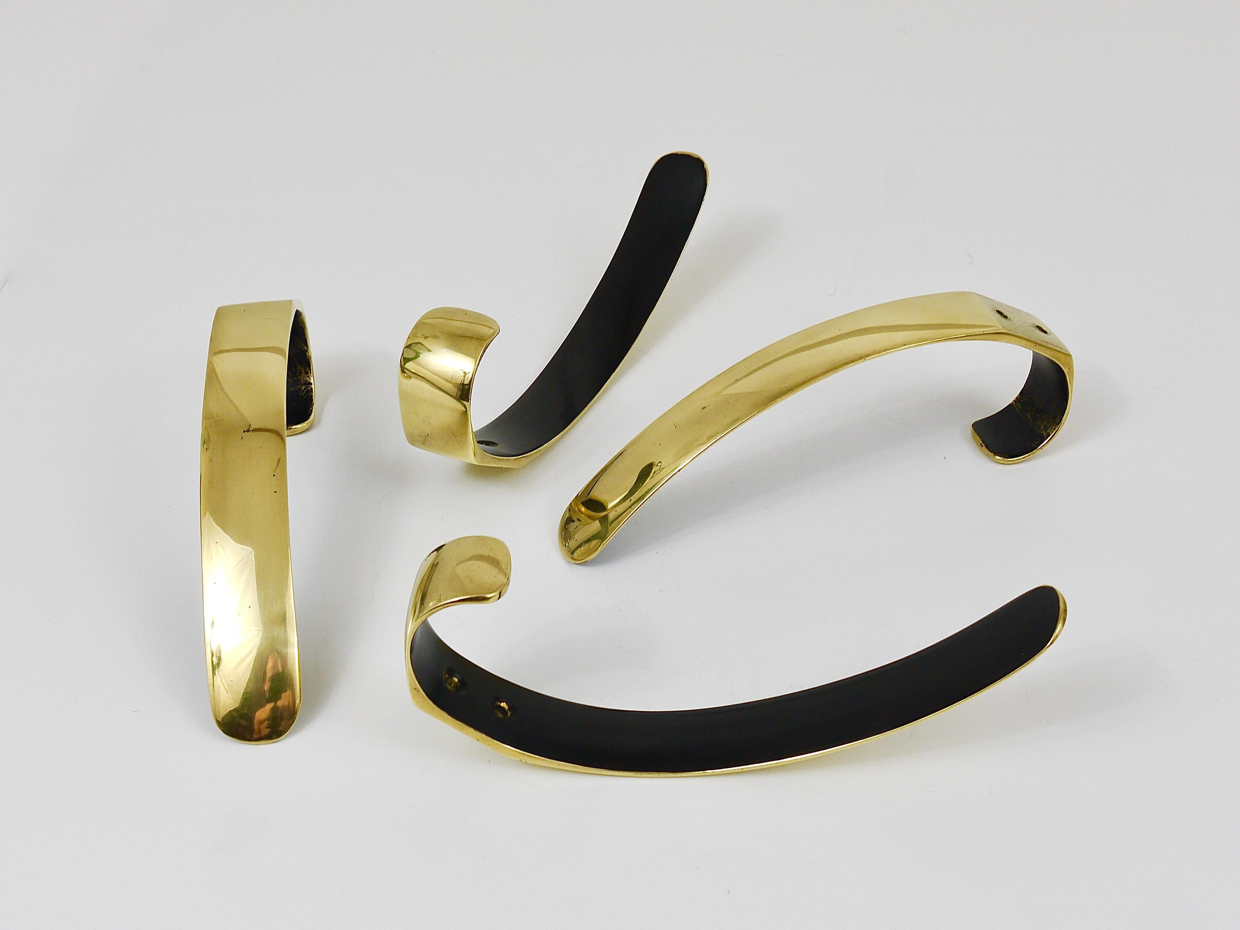 Austrian Up to Six Mid-Century Brass Wall Coat Hooks by Herta Baller, Austria, 1950s For Sale