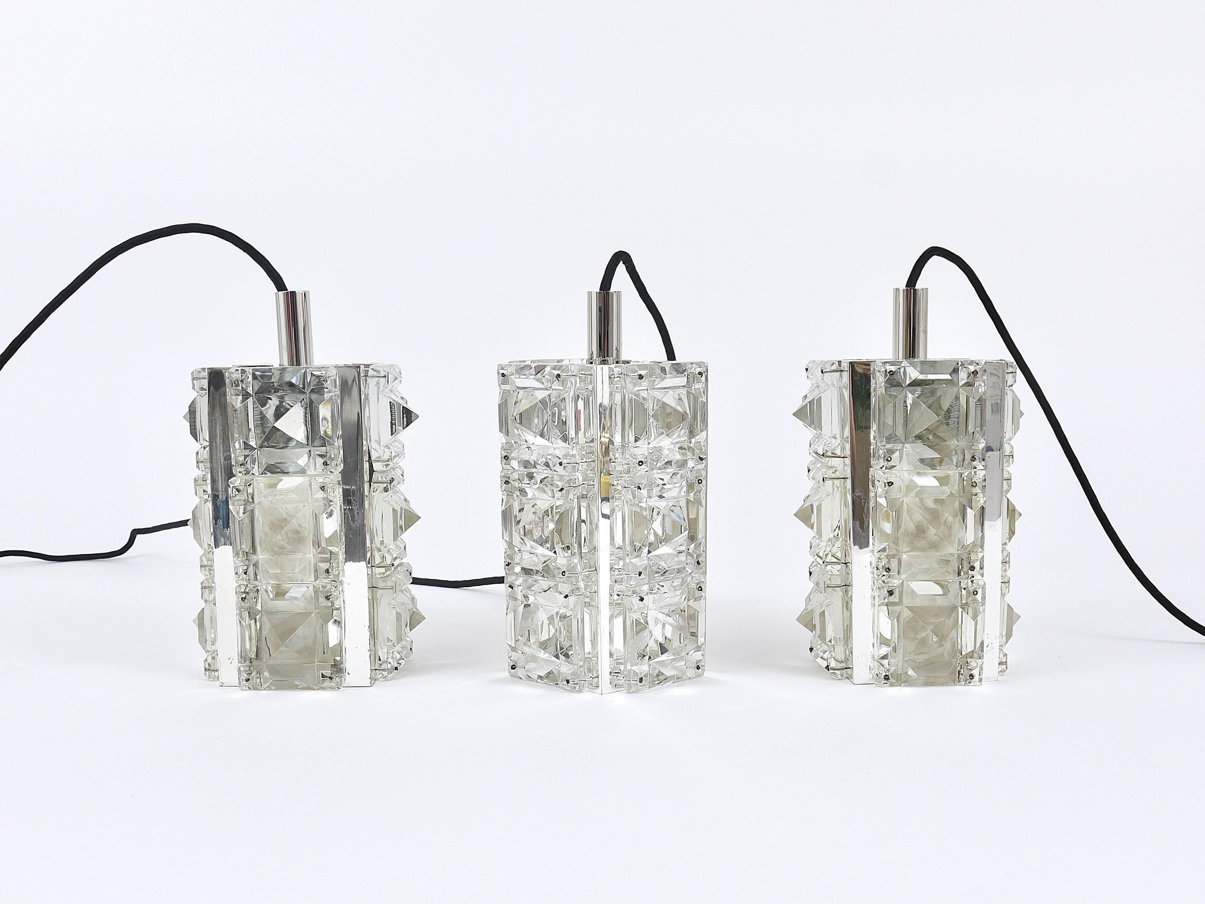 Up to Three Identical Bakalowits Faceted Crystal Pendant Lamps, Austria, 1960s For Sale 4