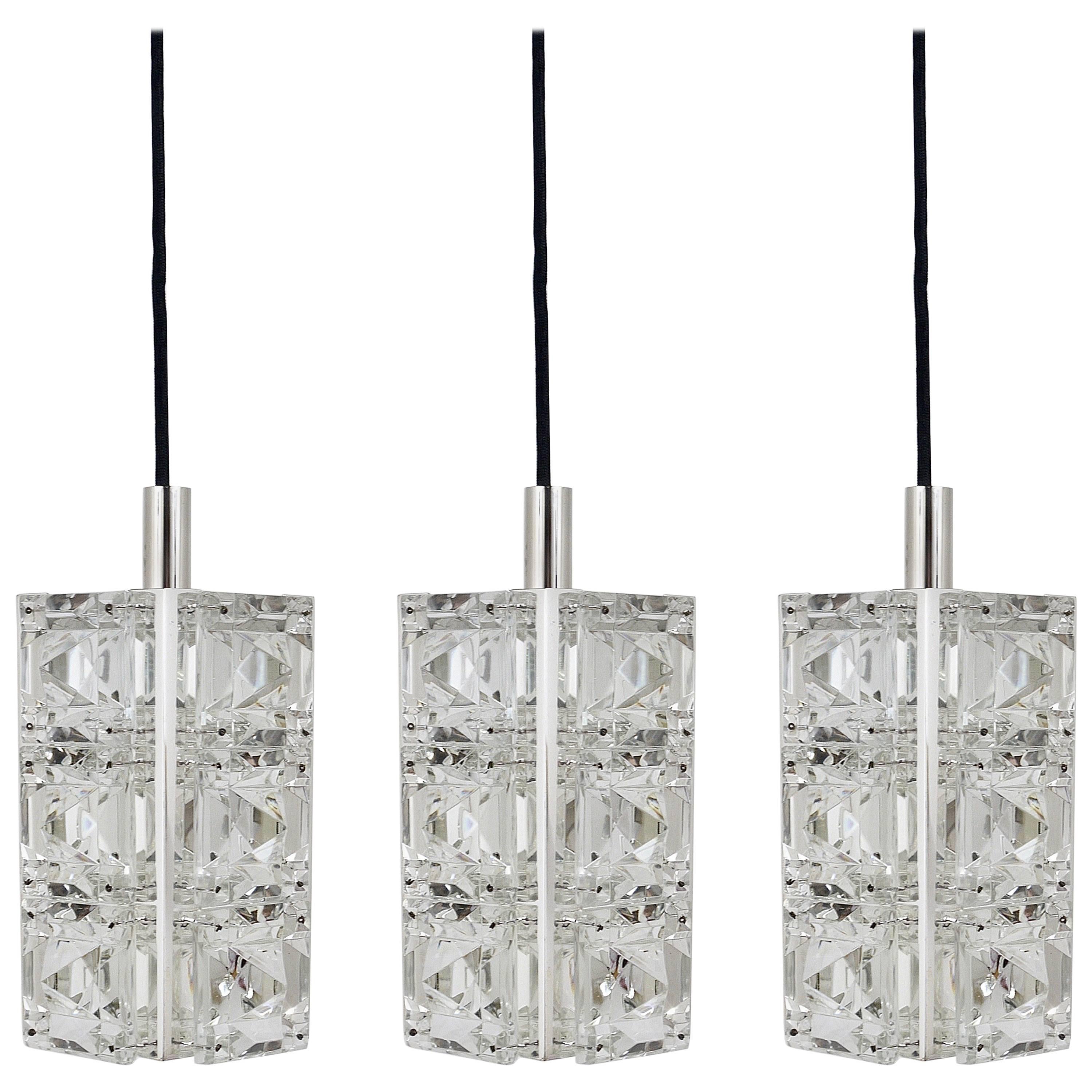 Bakalowits Vienna, Up to Three Faceted Crystal Pendant Lamps, Austria, 1960s