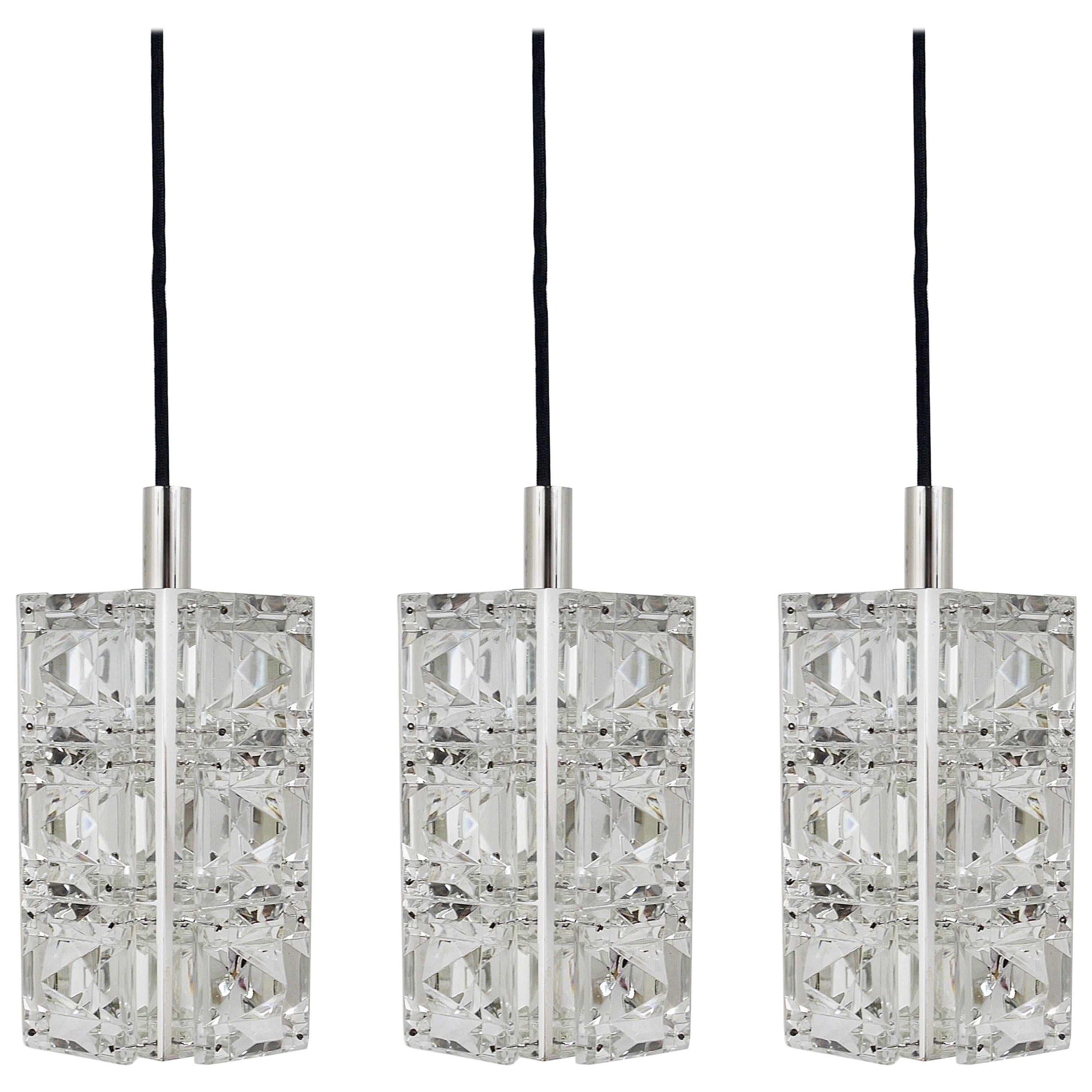 Up to Three Identical Bakalowits Faceted Crystal Pendant Lamps, Austria, 1960s For Sale