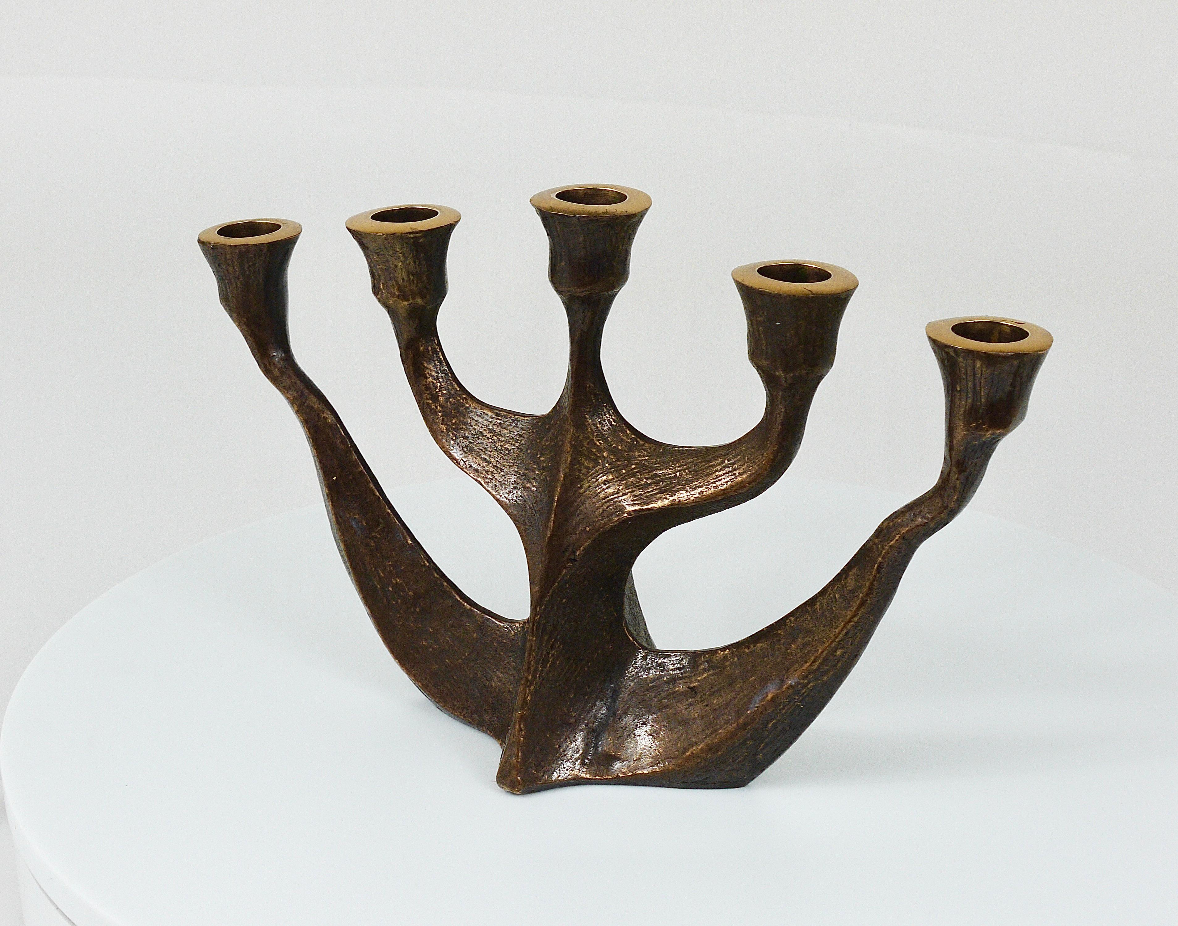 Up to Two Midcentury Brutalist Bronze Candleholders by Michael Harjes, 1960s For Sale 5