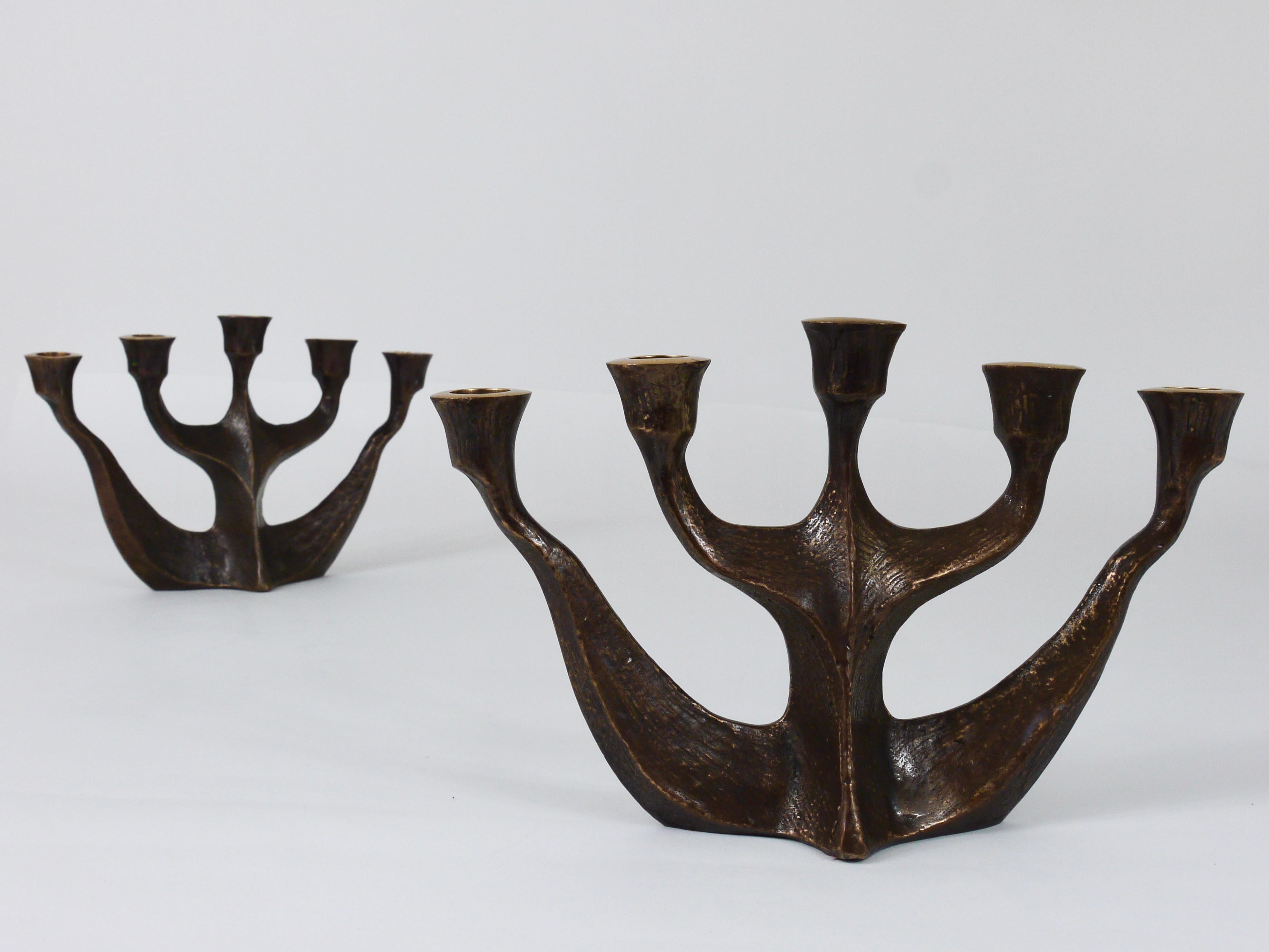 German Up to Two Midcentury Brutalist Bronze Candleholders by Michael Harjes, 1960s For Sale