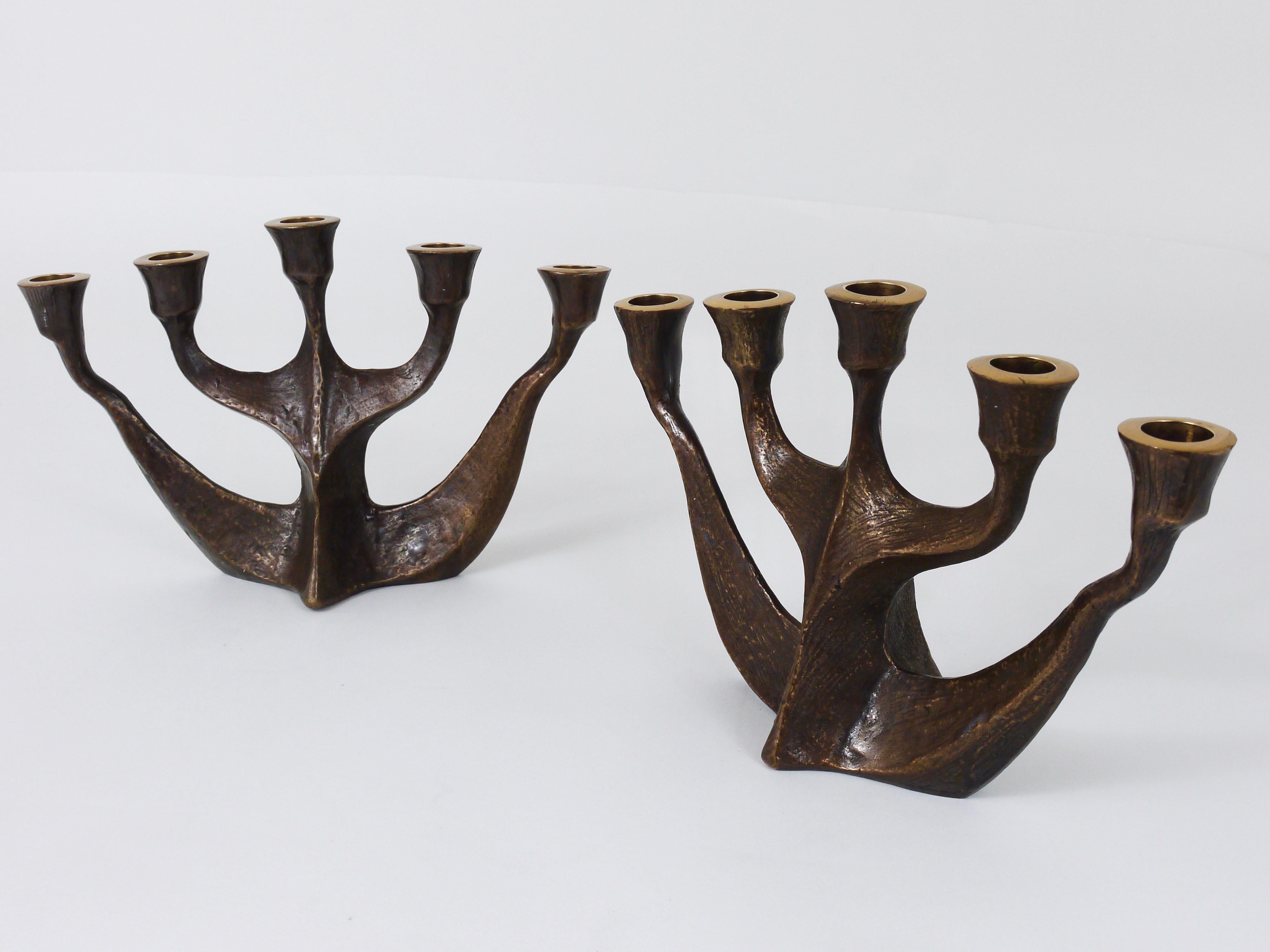 Up to Two Midcentury Brutalist Bronze Candleholders by Michael Harjes, 1960s In Good Condition For Sale In Vienna, AT