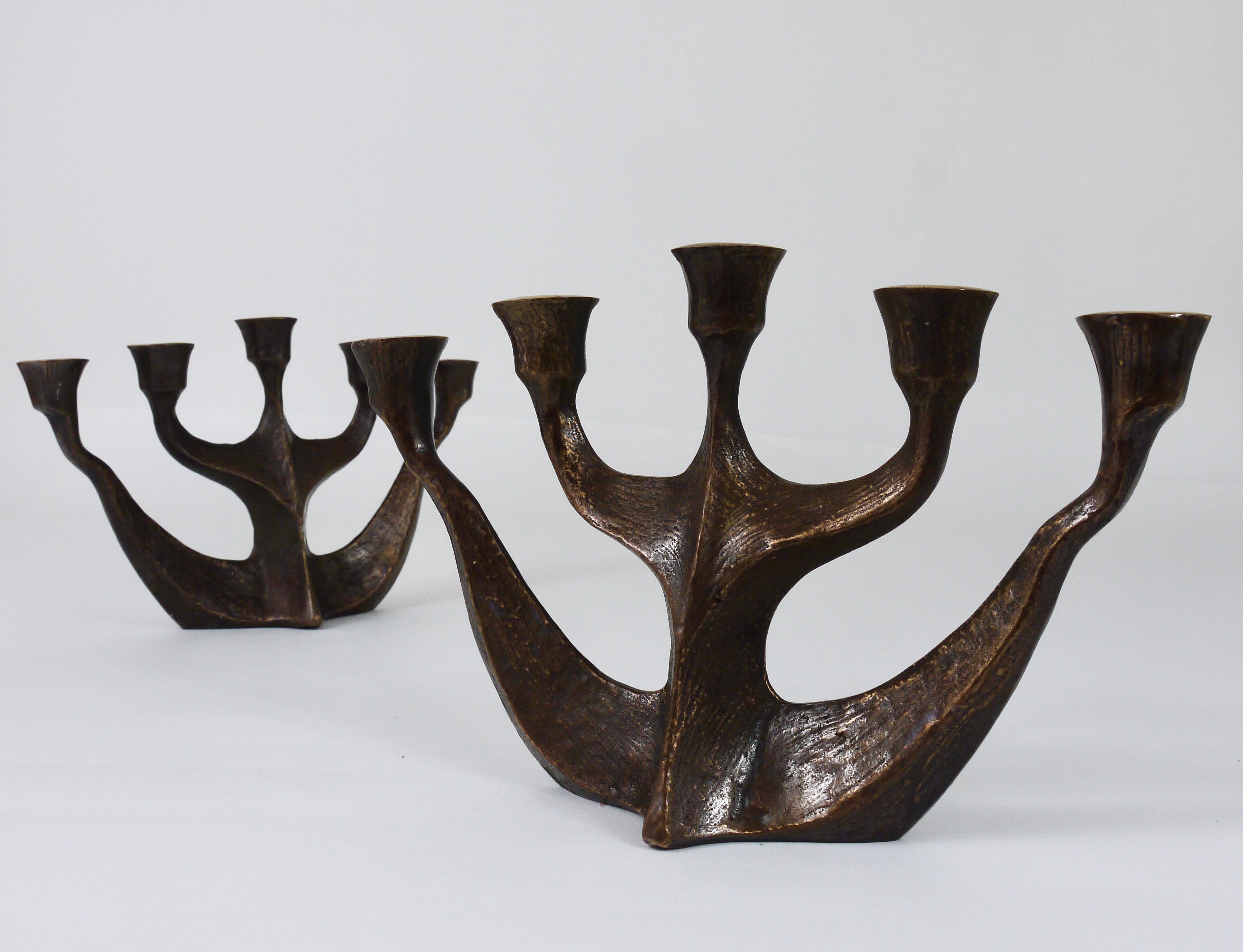 20th Century Up to Two Midcentury Brutalist Bronze Candleholders by Michael Harjes, 1960s For Sale