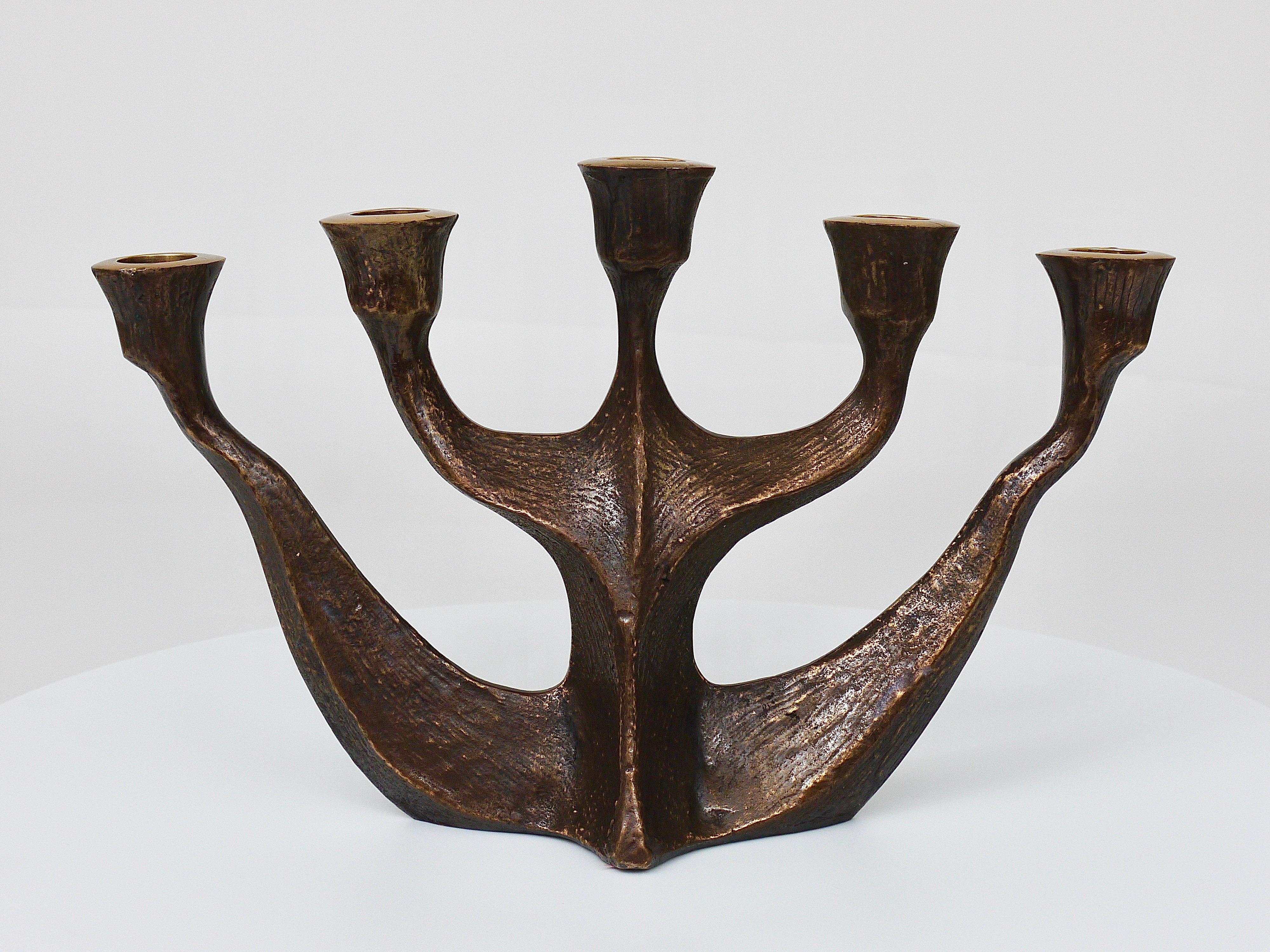 Up to Two Midcentury Brutalist Bronze Candleholders by Michael Harjes, 1960s For Sale 1