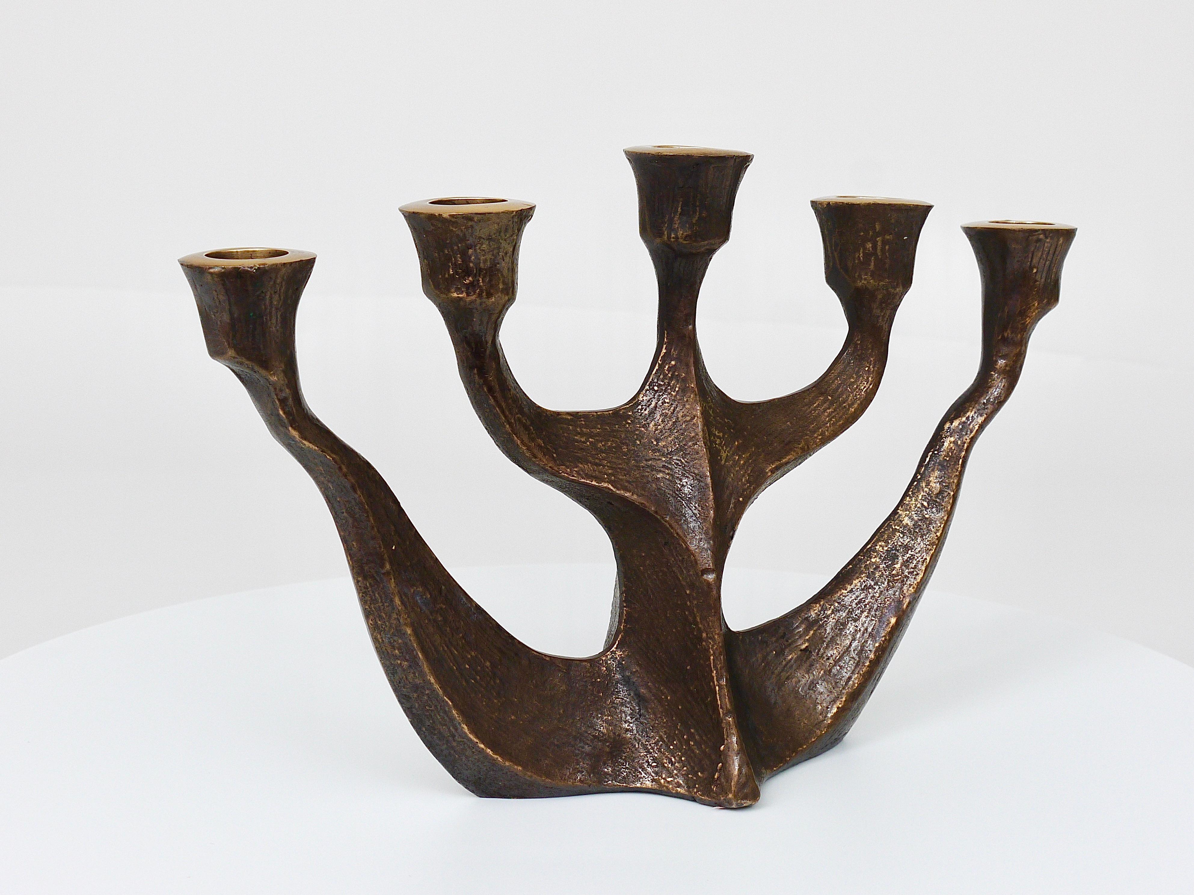 Up to Two Midcentury Brutalist Bronze Candleholders by Michael Harjes, 1960s For Sale 2