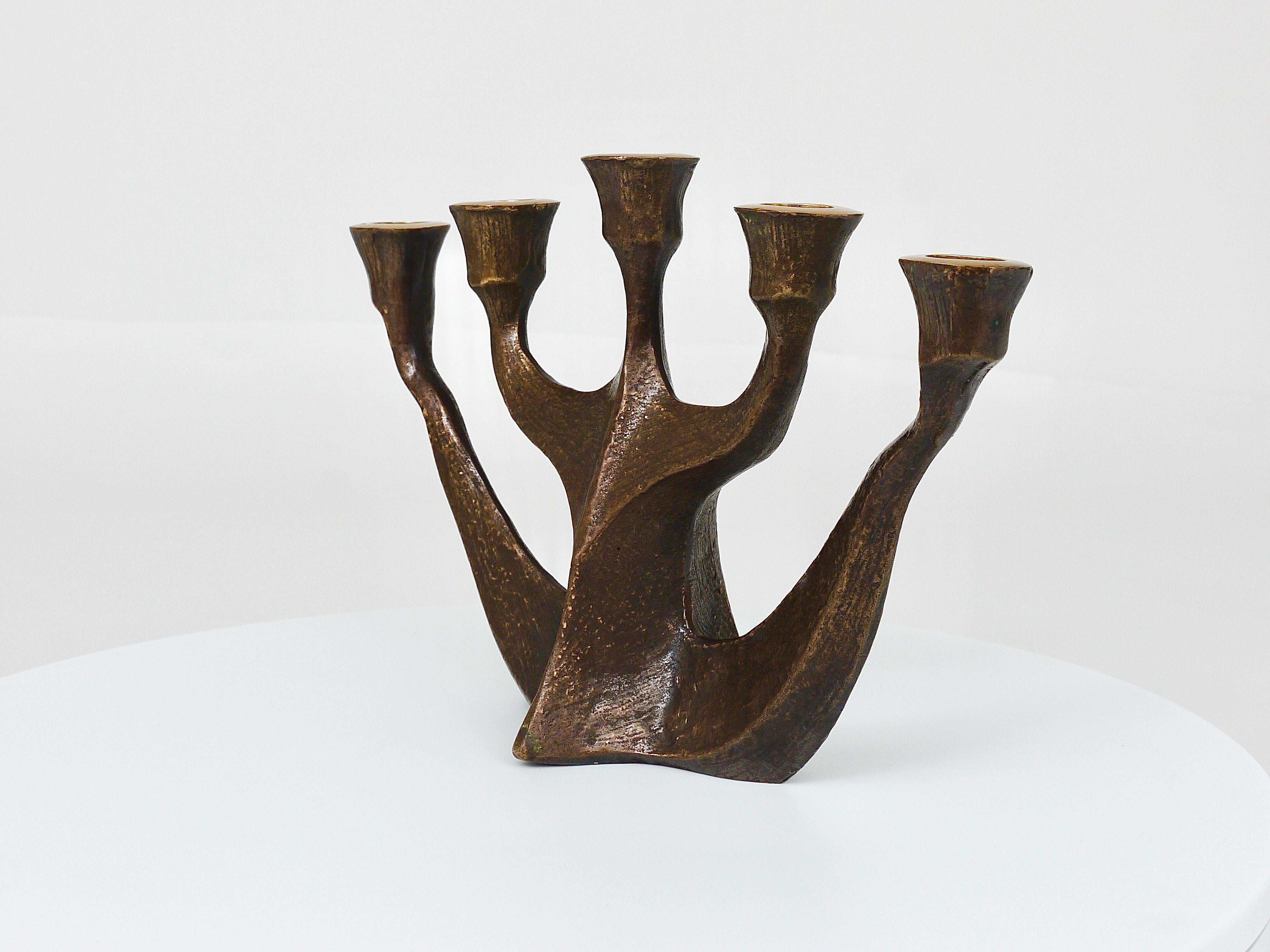 Up to Two Midcentury Brutalist Bronze Candleholders by Michael Harjes, 1960s For Sale 3