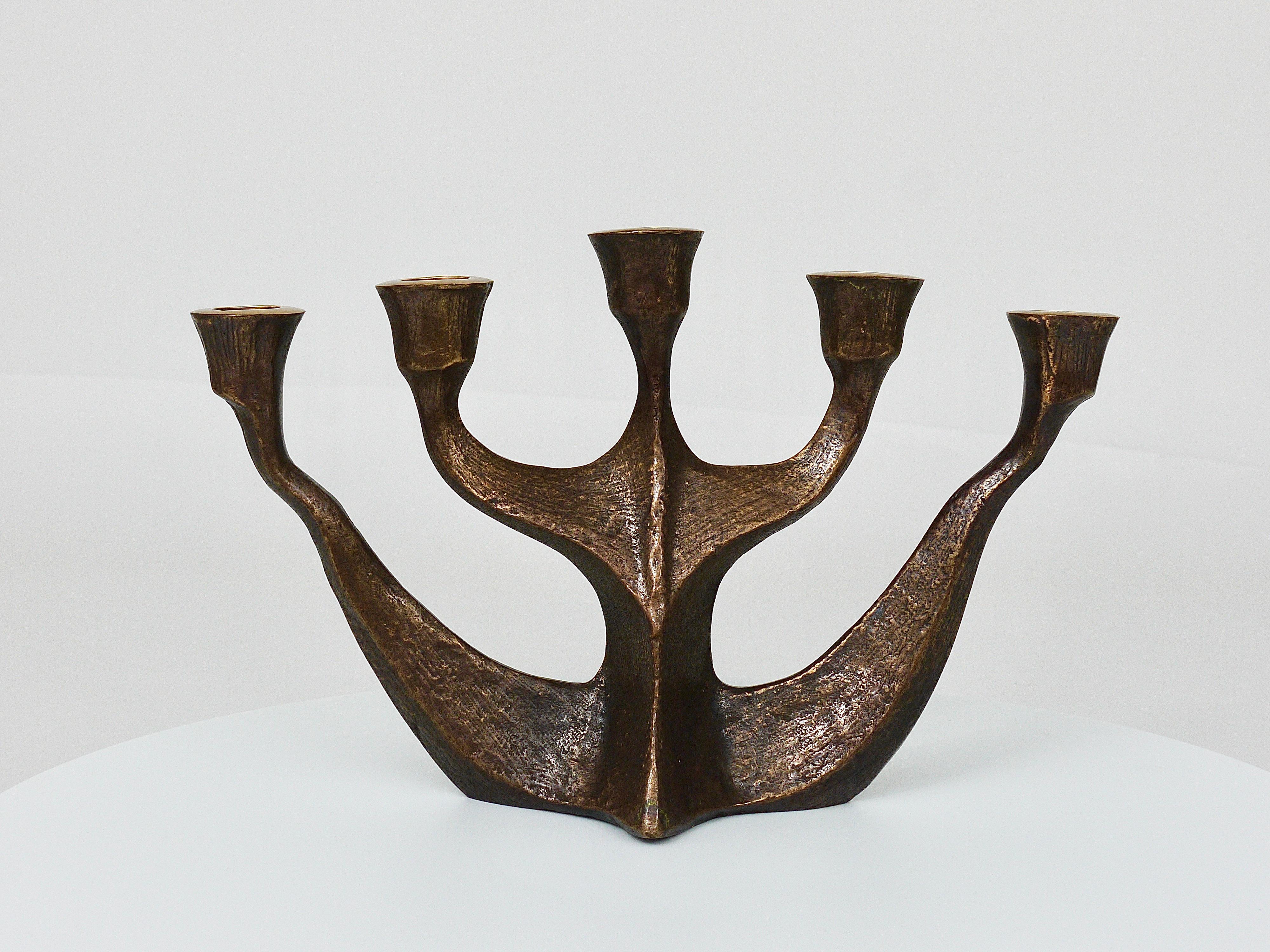 Up to Two Midcentury Brutalist Bronze Candleholders by Michael Harjes, 1960s For Sale 4