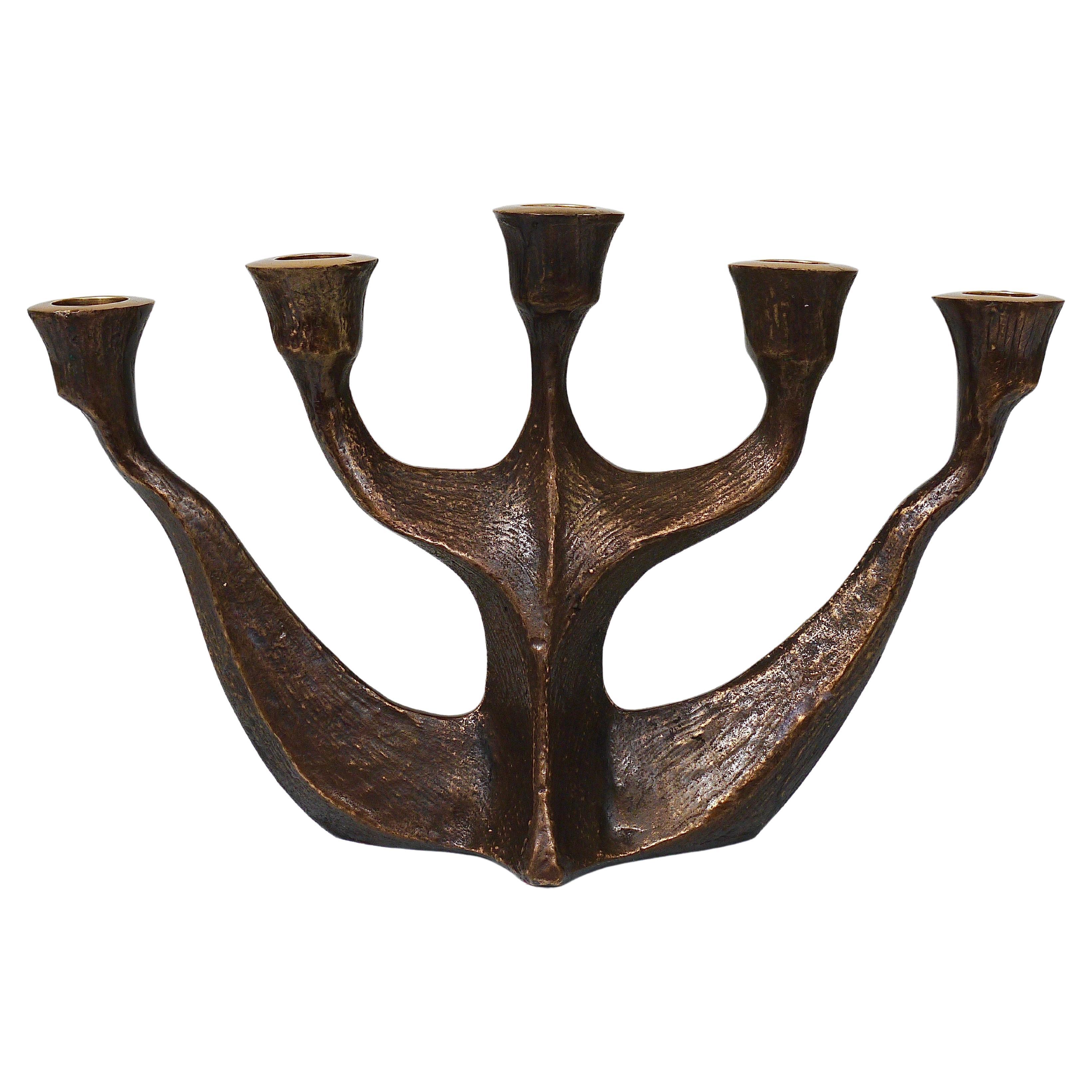 Up to Two Midcentury Brutalist Bronze Candleholders by Michael Harjes, 1960s For Sale