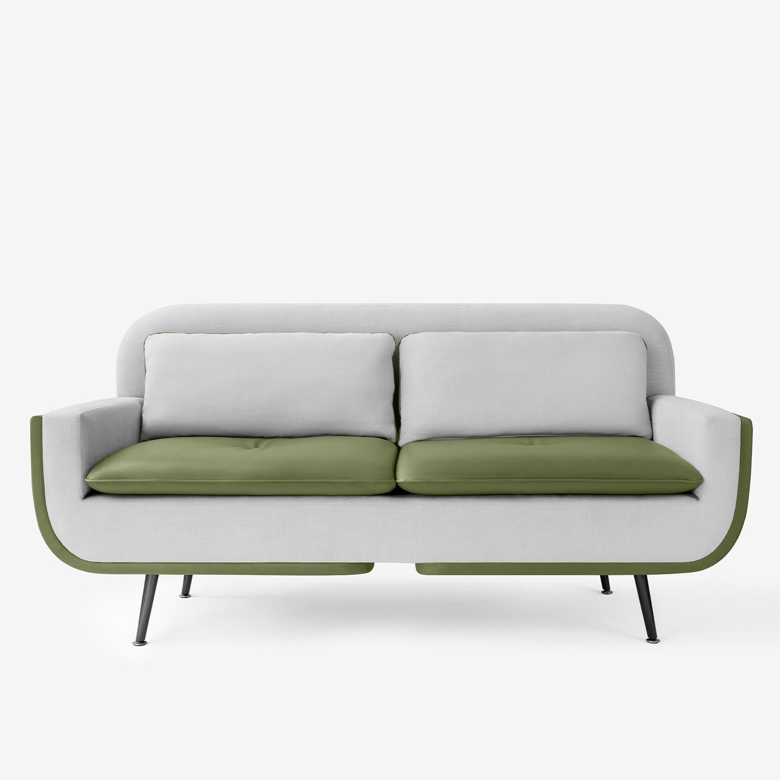 Designed to maximize both form and comfort, the Up two seater sofa will add a unique style to your space.

You can combine different fabrics for back and front of sofa or choose just one fabric. 

-Spring upholstery 
-32 DNS HR Foam
-1st Grade Alder