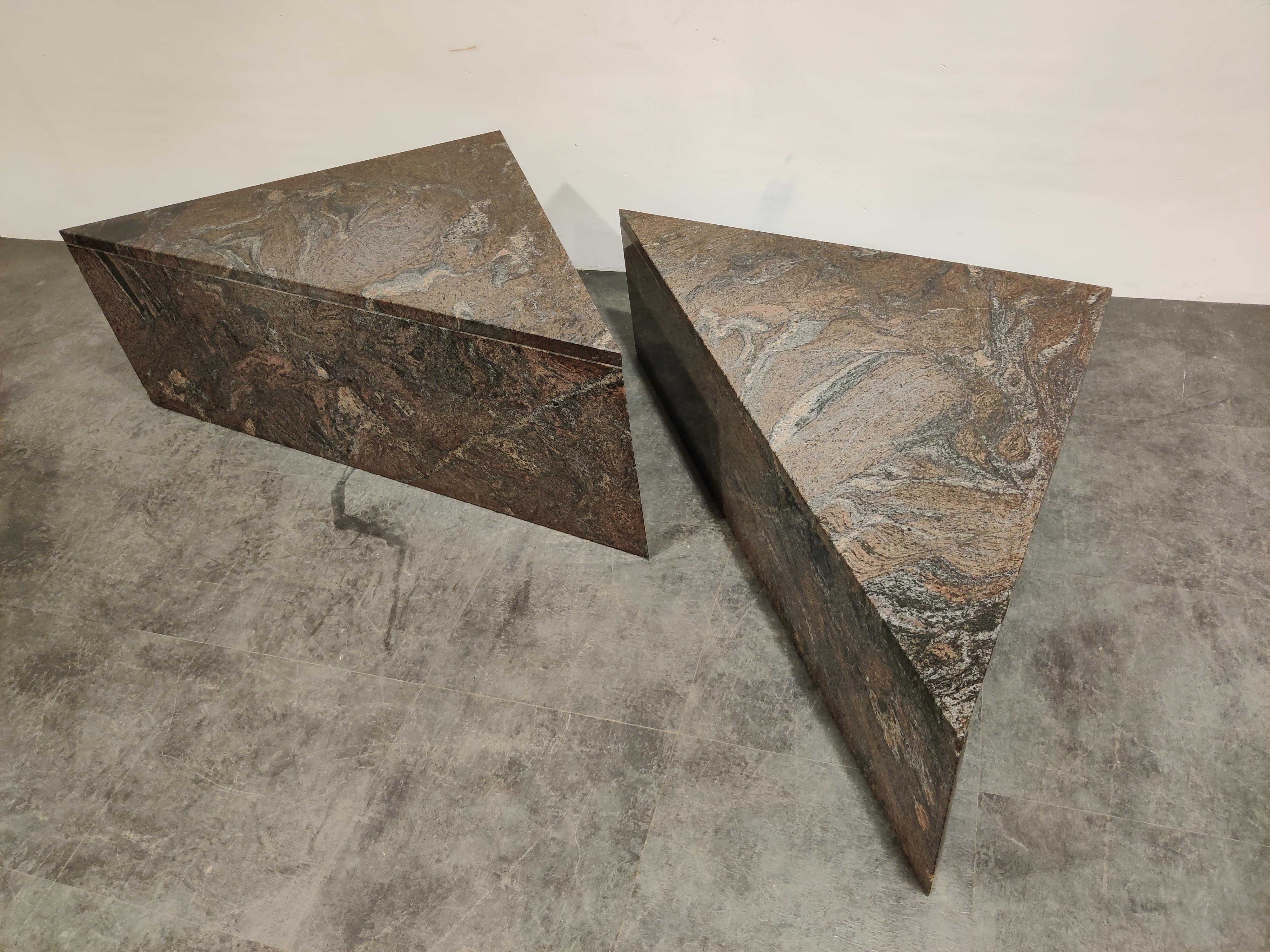Italian Up & Up Granite Triangular Coffee Tables, 1970s
