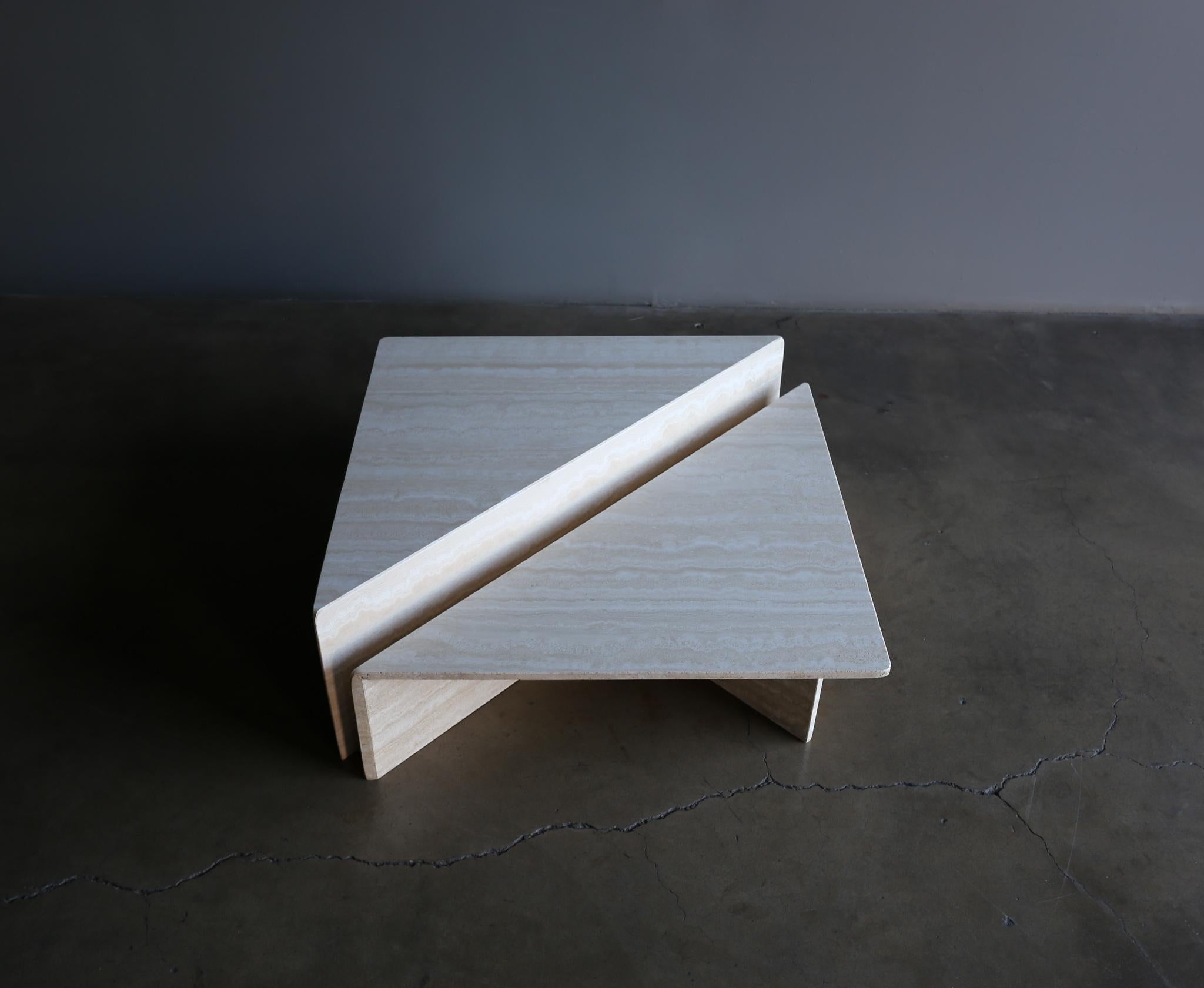 Up & Up Tiered Two-Piece Travertine Coffee Table, circa 1978 4