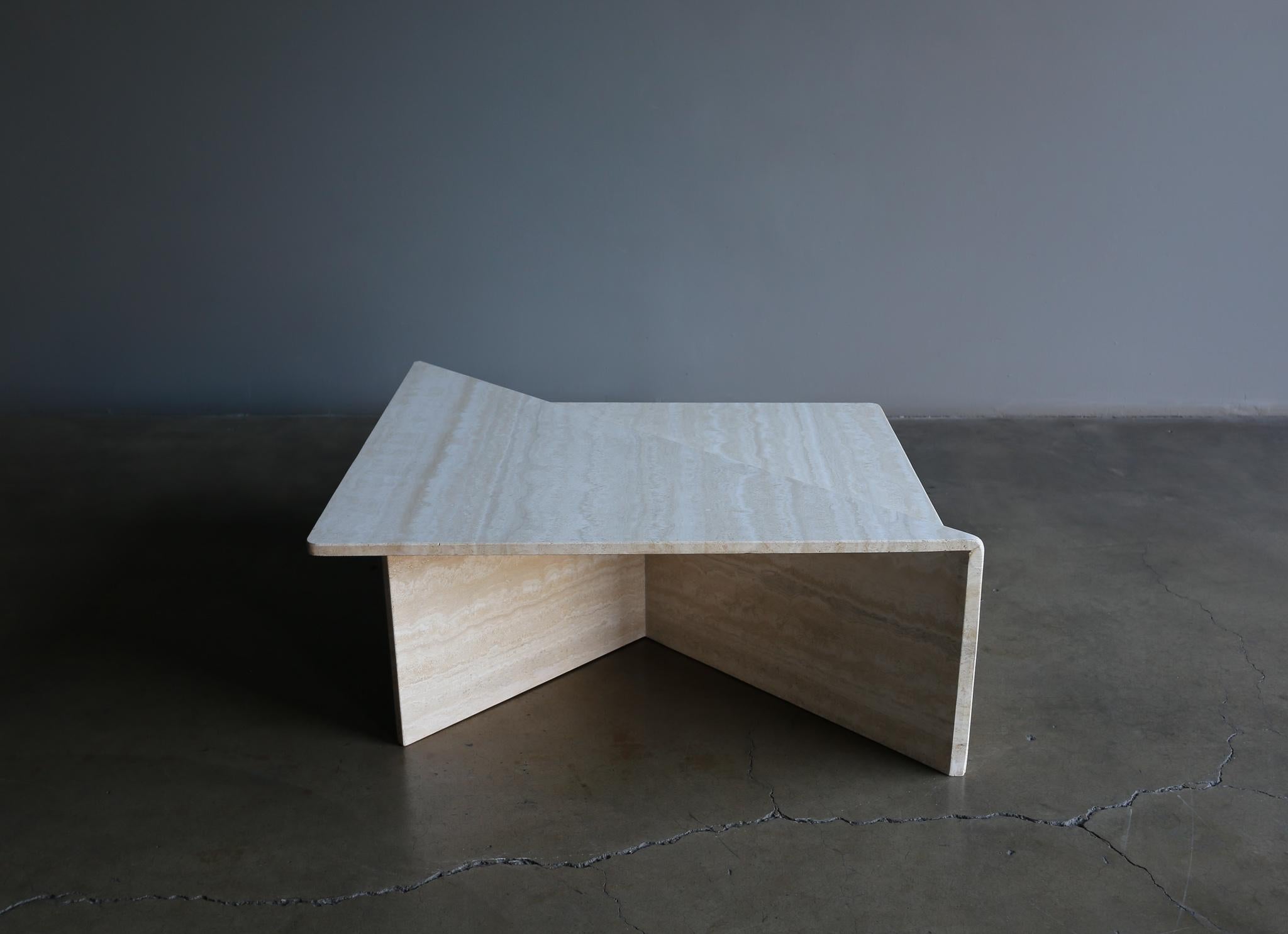 Modern Up & Up Tiered Two-Piece Travertine Coffee Table, circa 1978