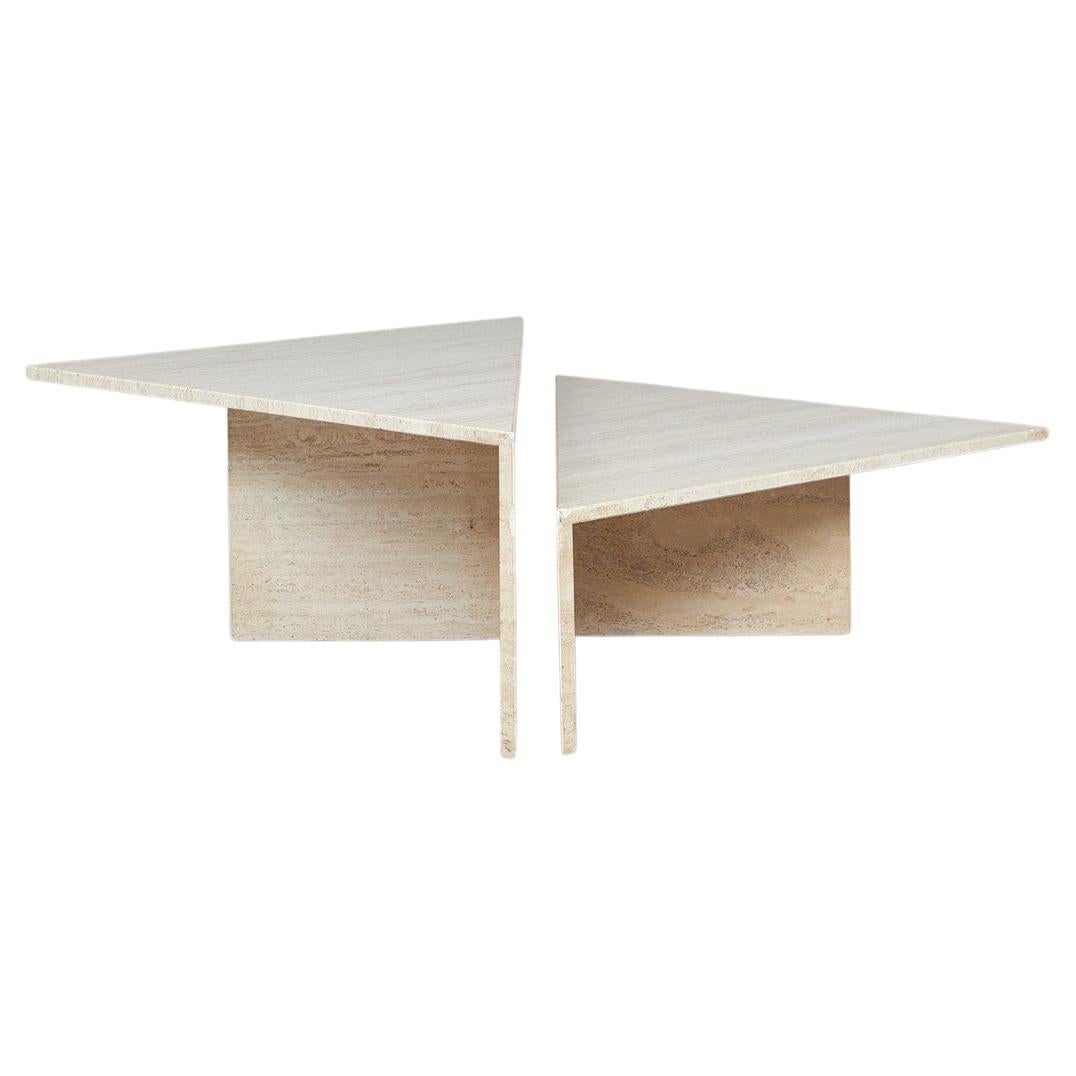 Up & Up Travertine Tiered Tables For Sale