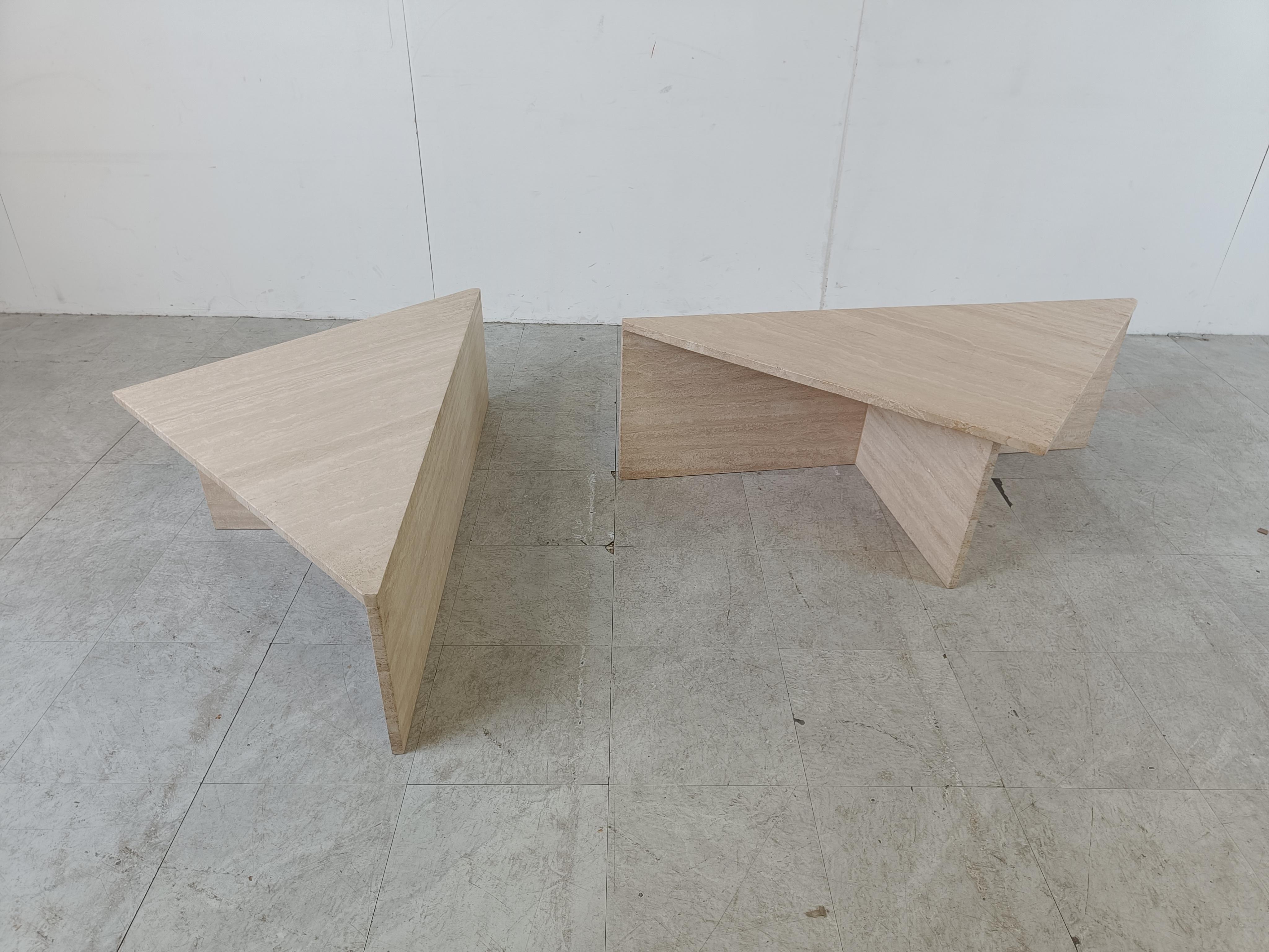 Up & Up travertine triangular coffee tables, 1970s For Sale 2
