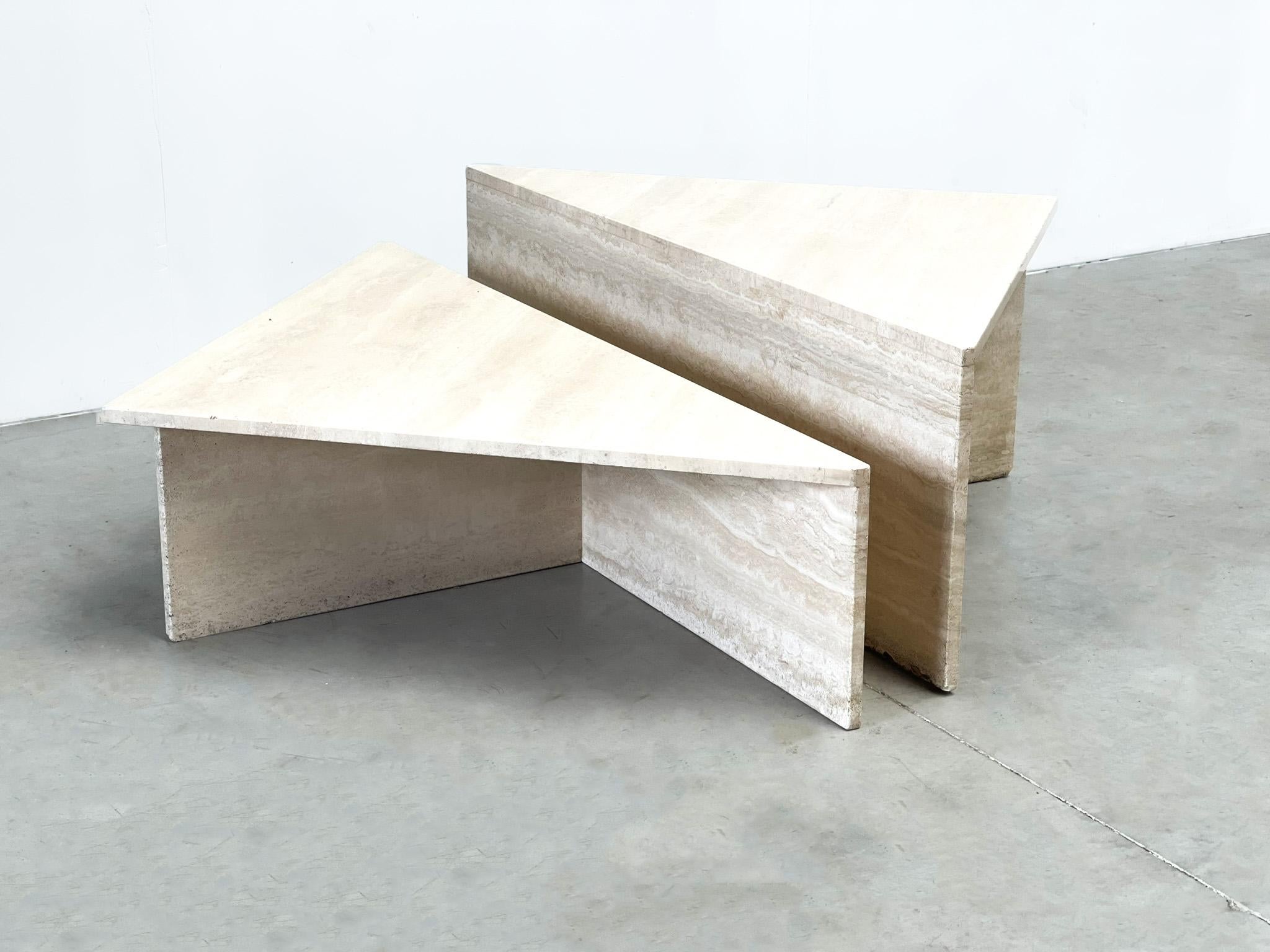 Up & Up travertine triangular coffee tables, 1970s For Sale 7