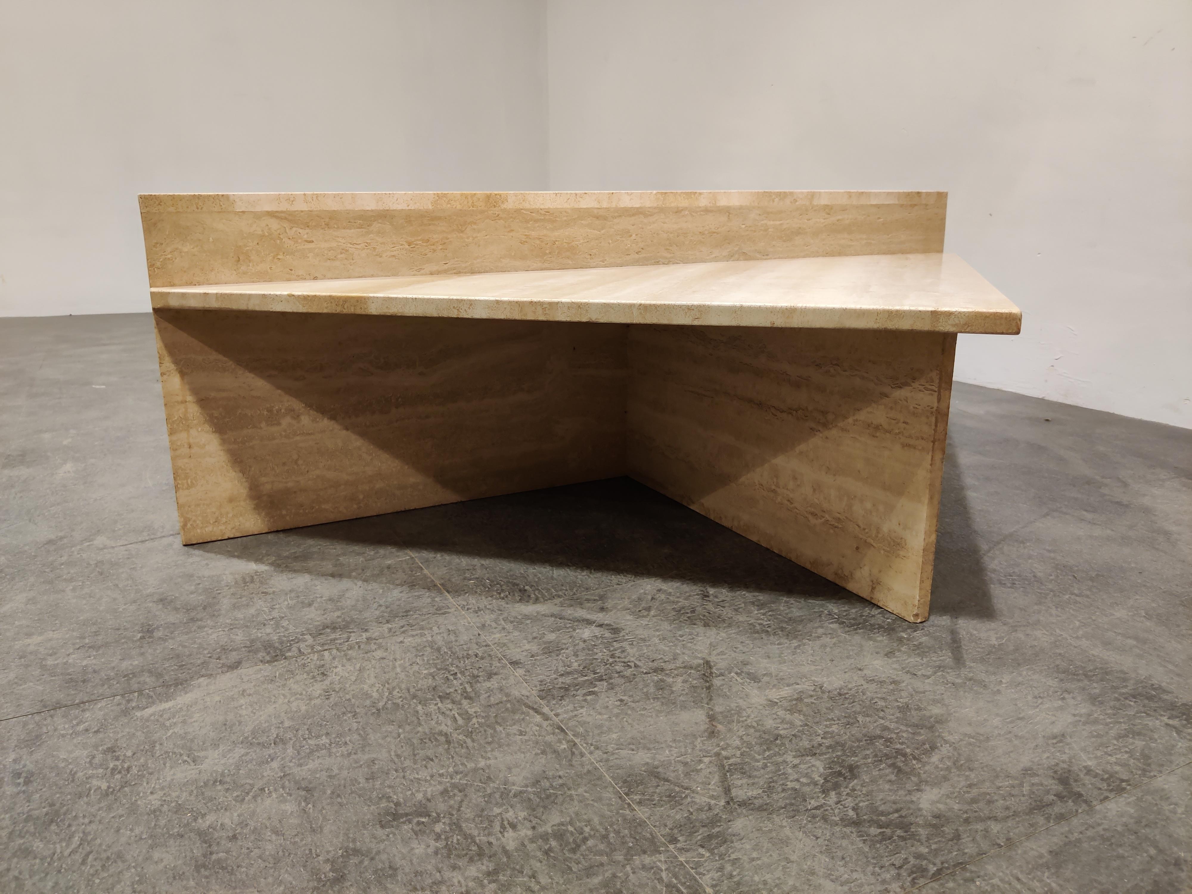 Up&Up Travertine Triangular Coffee Tables, 1970s at 1stDibs