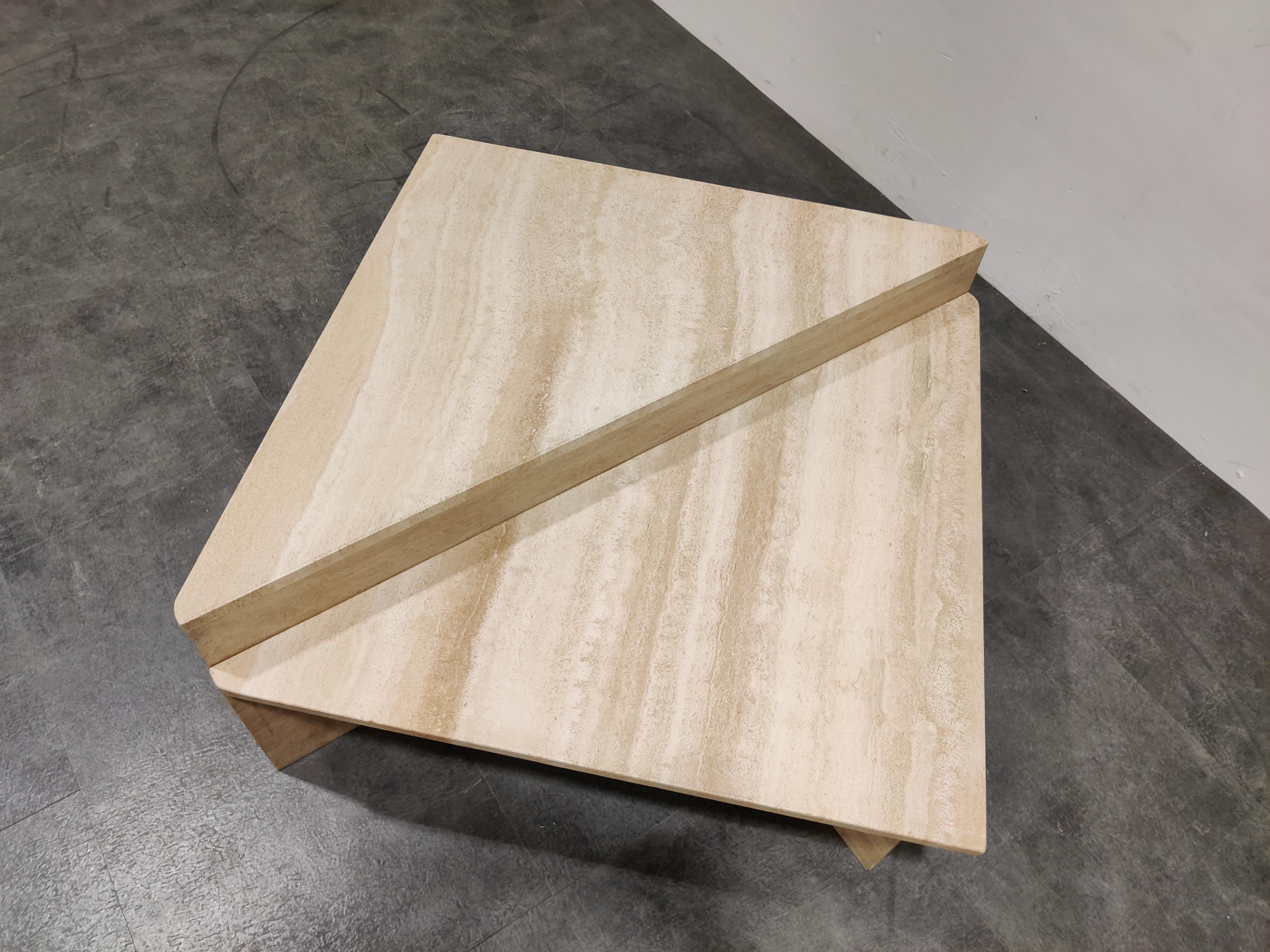 Up&Up Travertine Triangular Coffee Tables, 1970s at 1stDibs