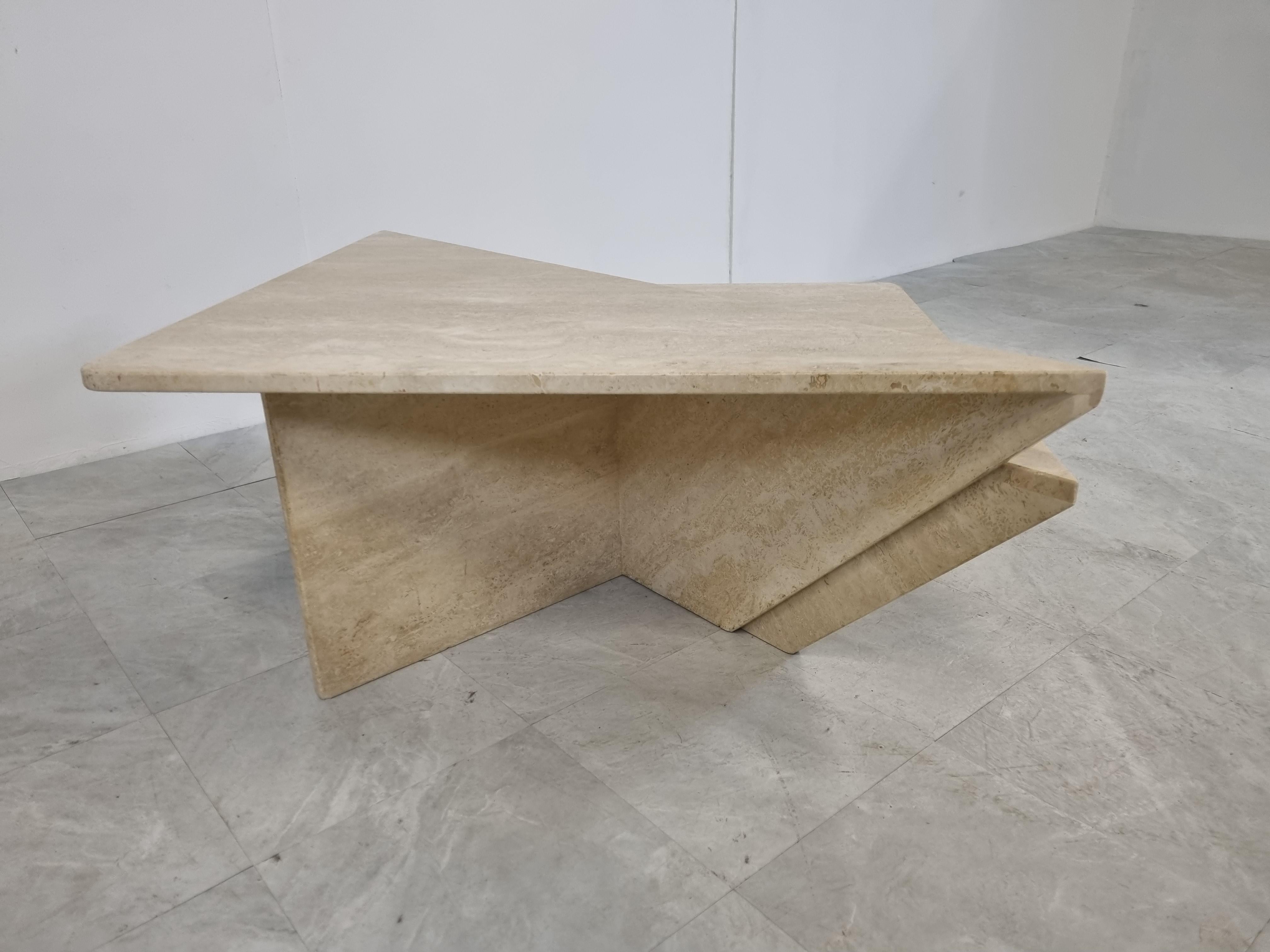 Late 20th Century Up & Up Travertine Triangular Coffee Tables, 1970s