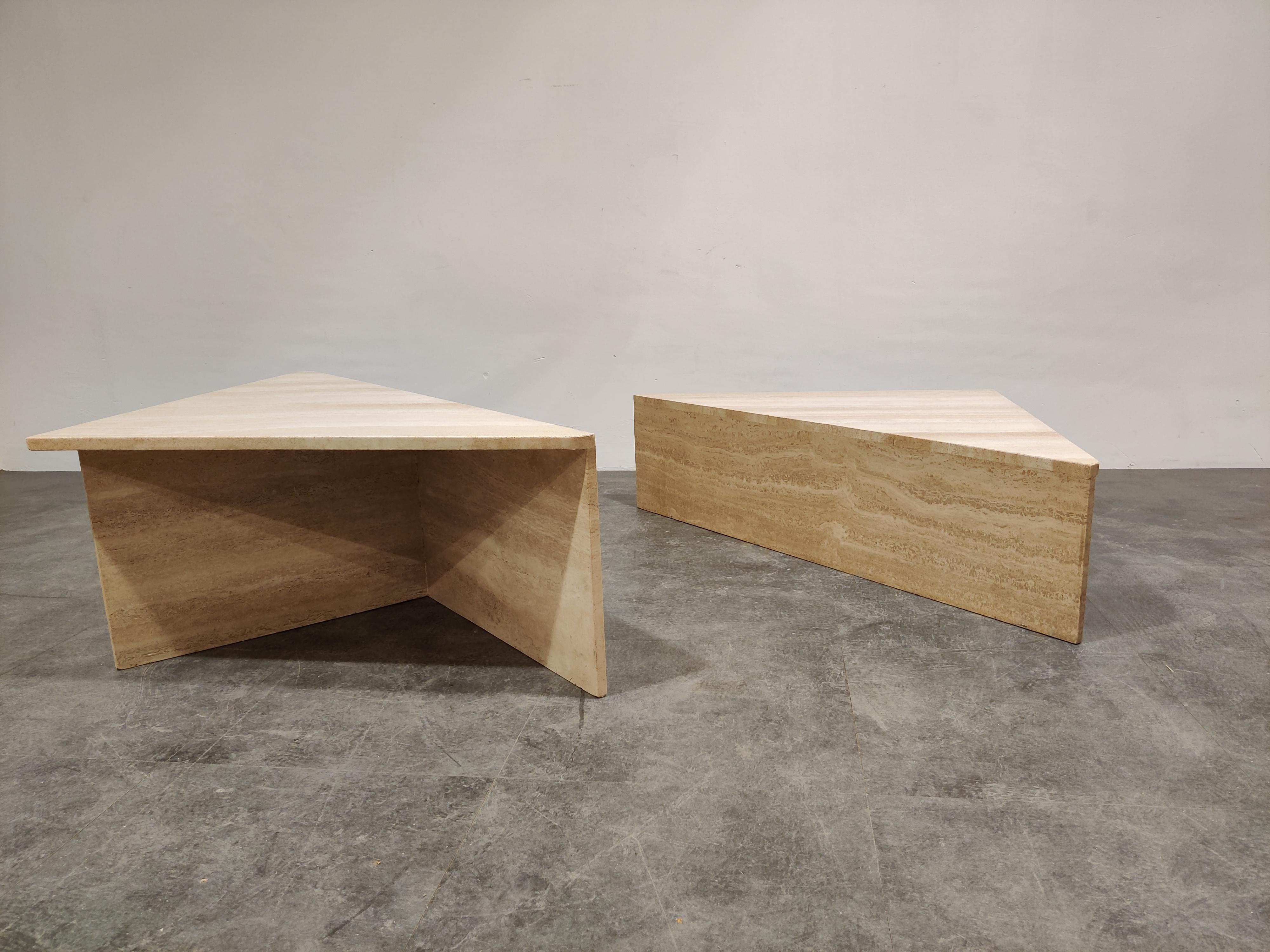 Up&Up Travertine Triangular Coffee Tables, 1970s at 1stDibs