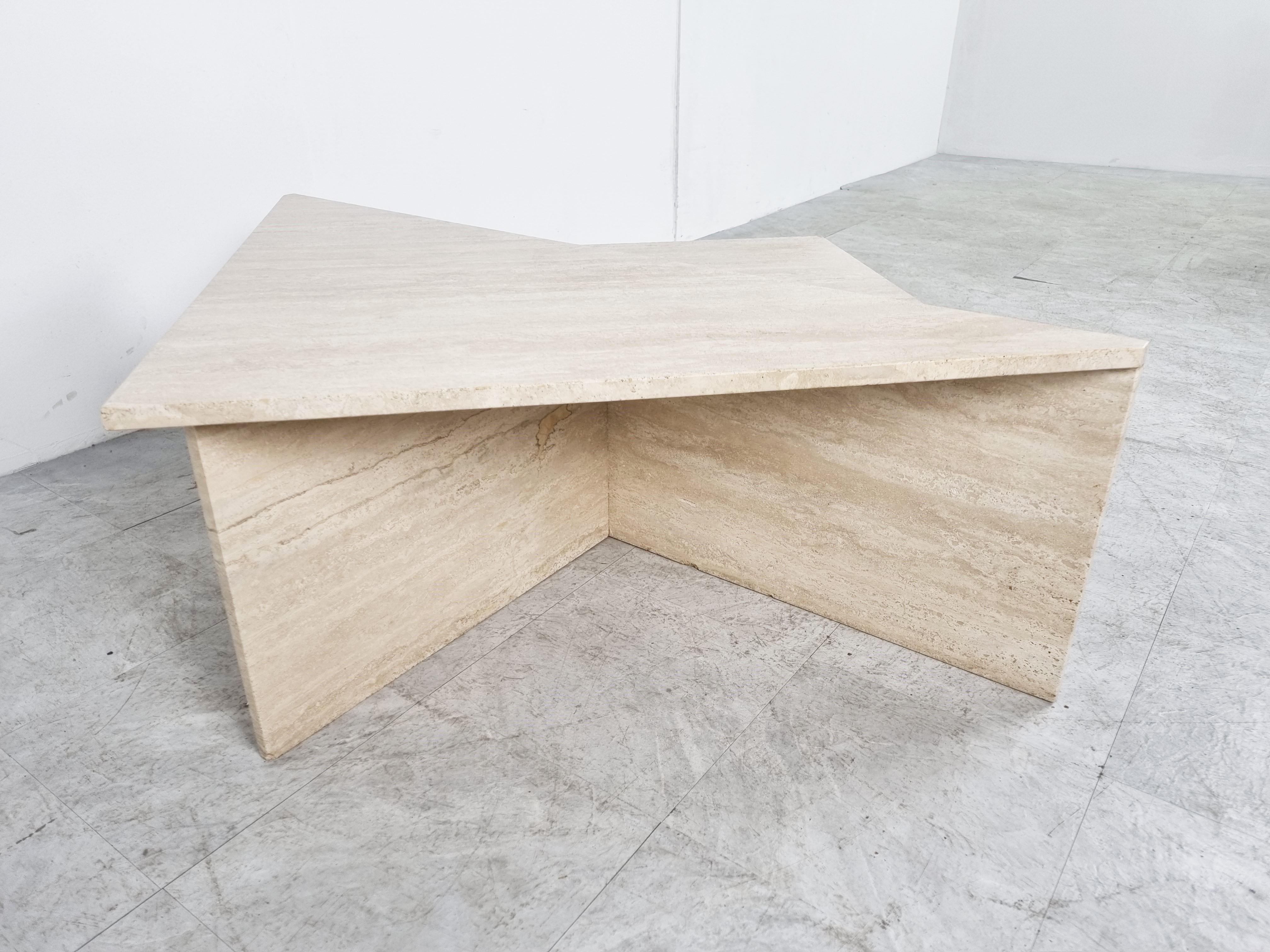 Late 20th Century Up & Up travertine triangular coffee tables, 1970s