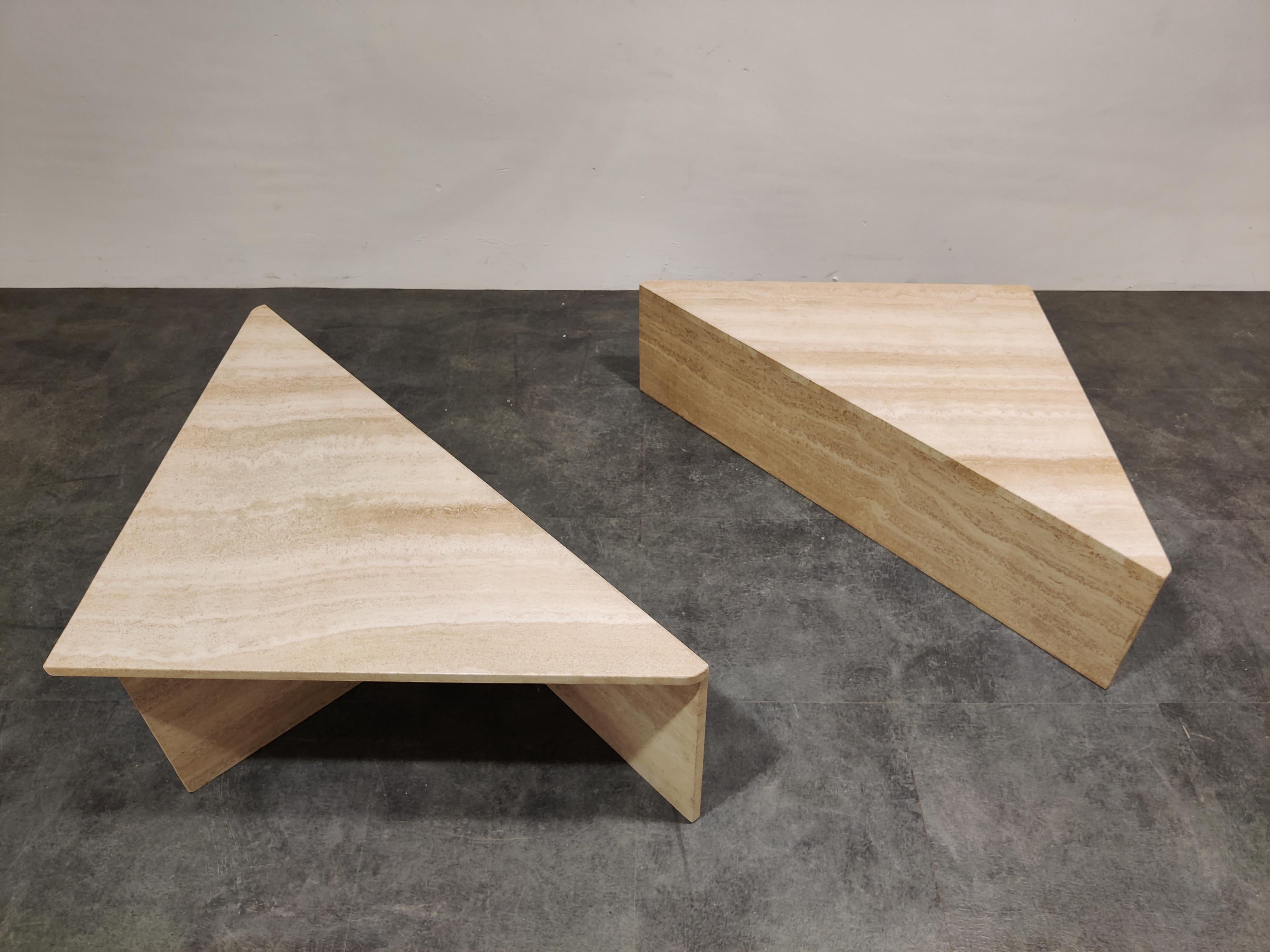 Up&Up Travertine Triangular Coffee Tables, 1970s at 1stDibs
