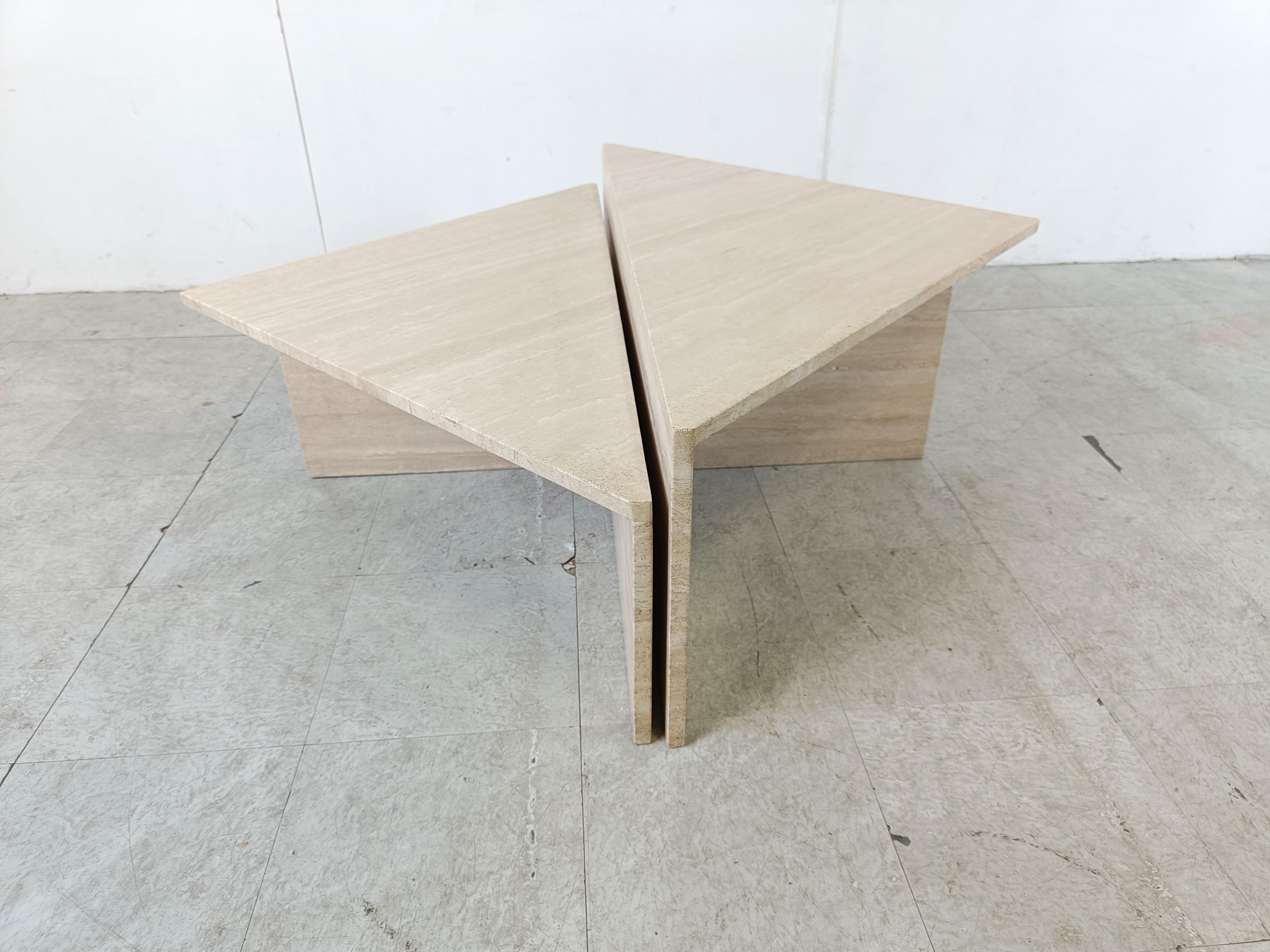 Late 20th Century Up & Up travertine triangular coffee tables, 1970s For Sale
