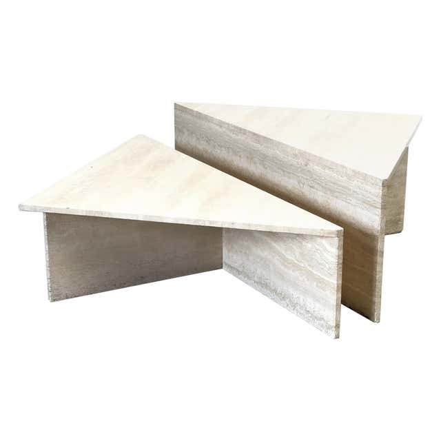 1980 Laminate Brass Triangle End Tables - a Pair For Sale at 1stDibs