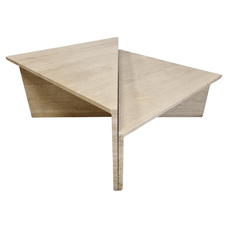 Up and Up Travertine Triangular Coffee Tables, 1970s at 1stDibs