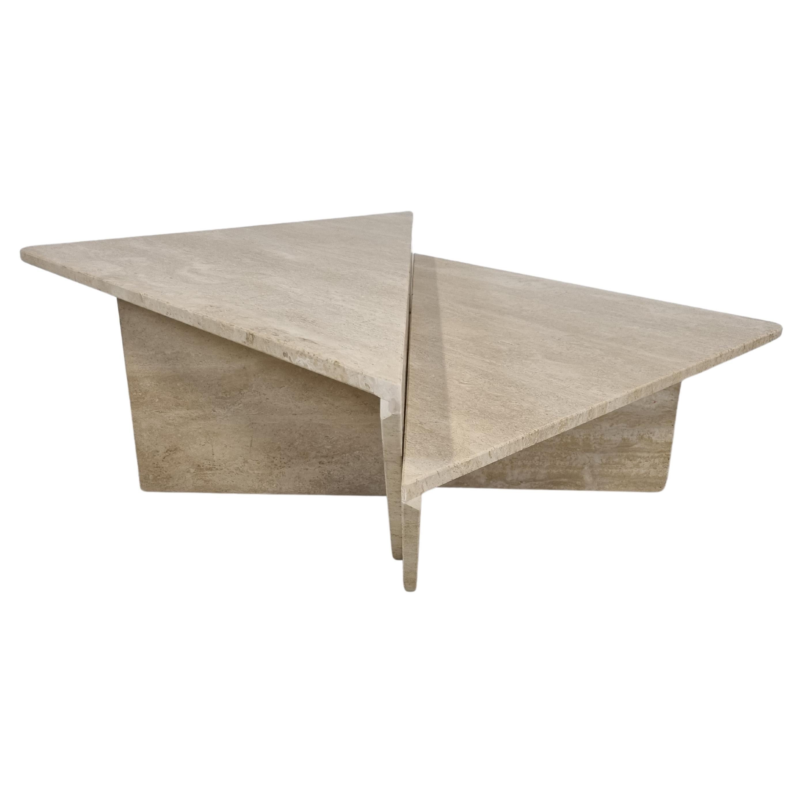 Up & Up Travertine Triangular Coffee Tables, 1970s