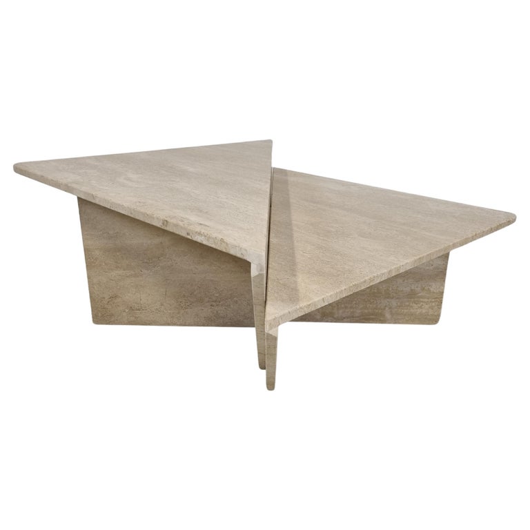Up and Up Travertine Triangular Coffee Tables, 1970s at 1stDibs