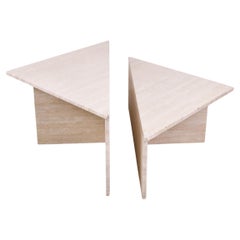 Up & Up Travertine Triangular Coffee Tables, 1970s