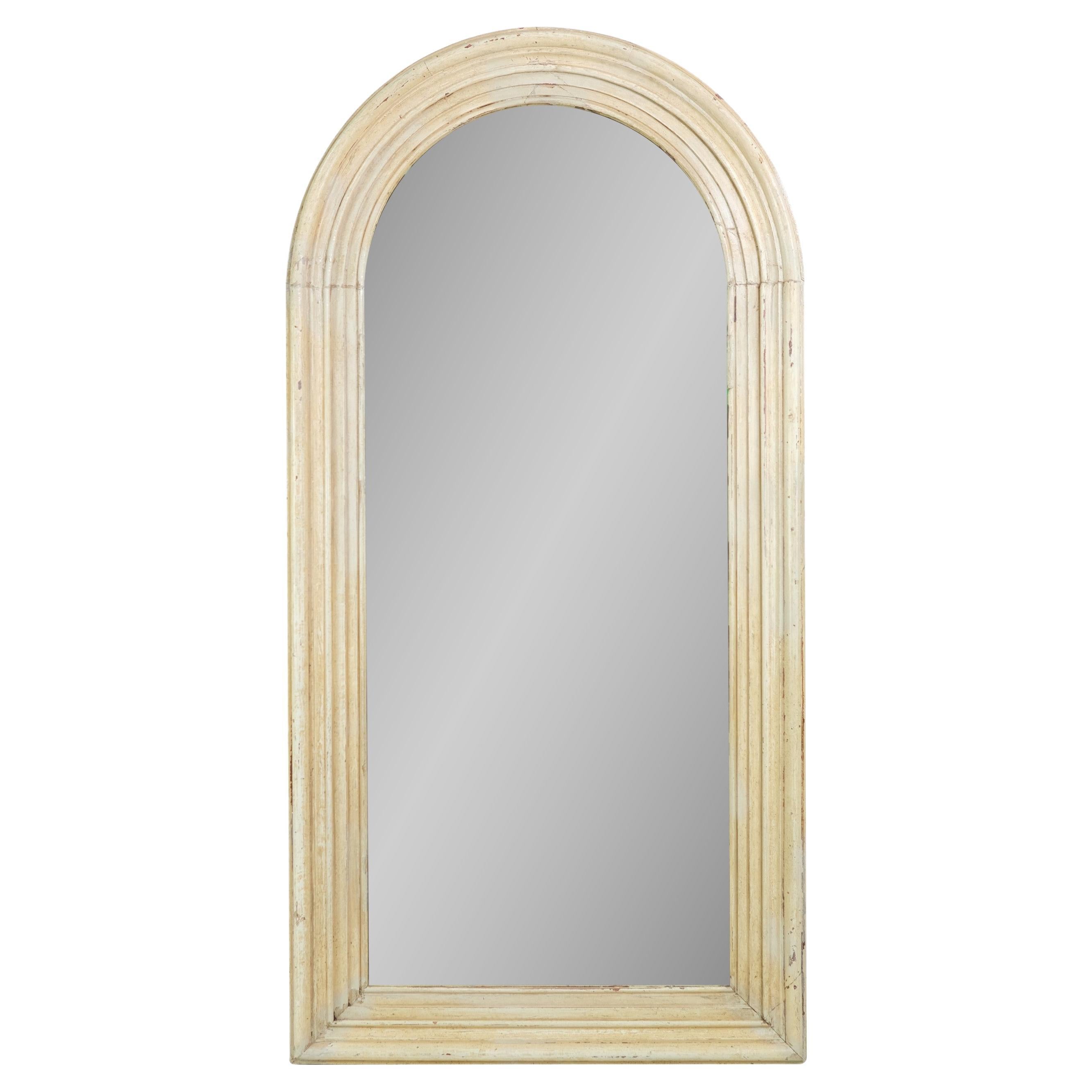 Upcycled 1800s Entry Door Wood Molding Mirror Arched Top