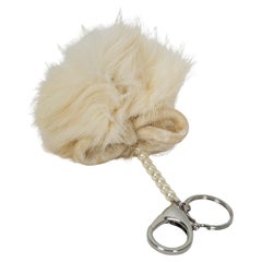 Upcycled 1950s Ivory Rabbit Fur Pom Pom Pouf Purse Charm or Keychain, Custom