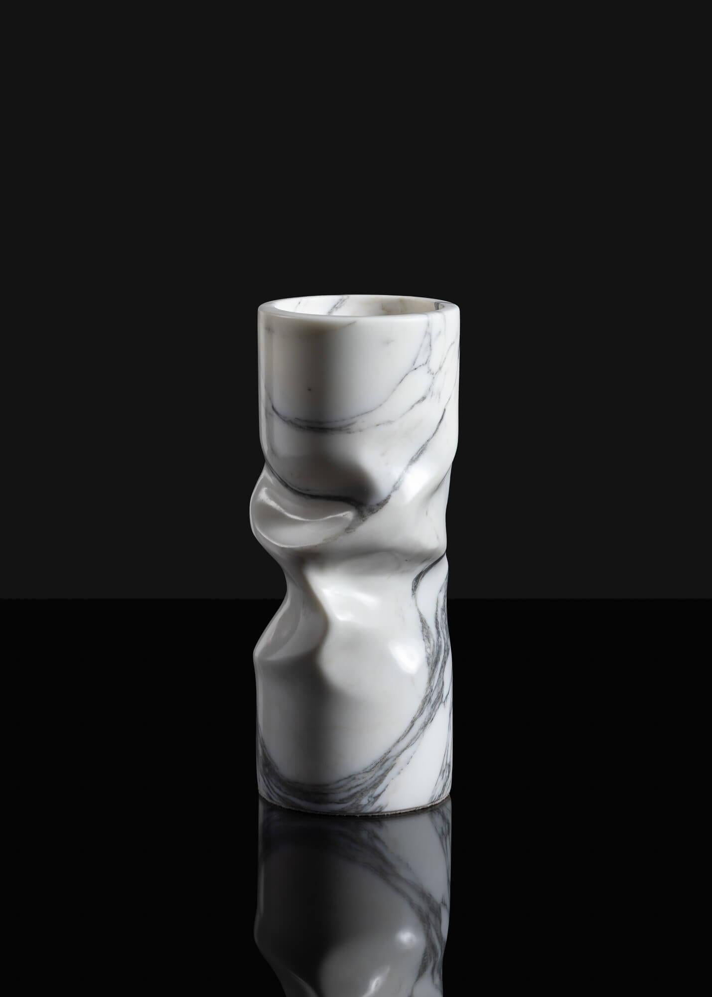 Hand-Crafted Upcycled Arabescato Marble Vase For Sale