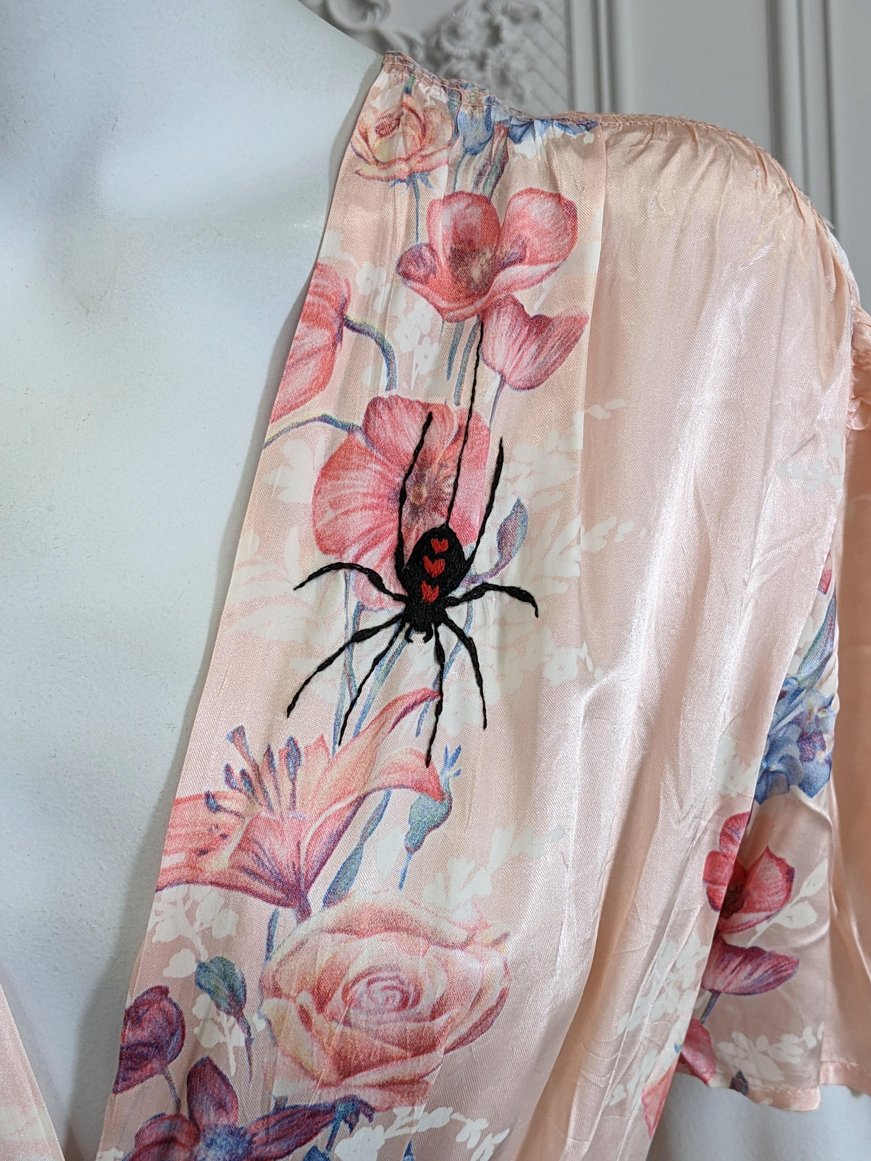 Upcycled Art Deco Black Widow Floral Dressing Gown, Studio VL In Good Condition For Sale In New York, NY