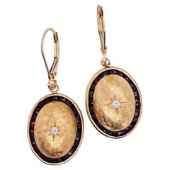 Upcycled Cufflinks Garnet and Diamond Starburst Oval Dome Leverback Earrings Lv
