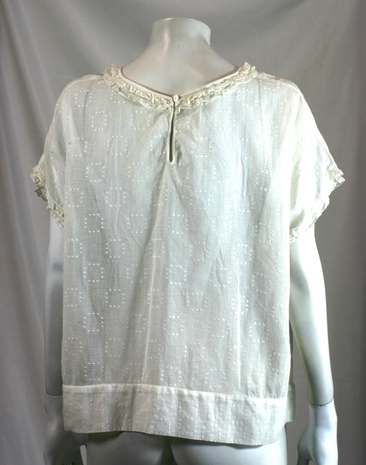 Upcycled Embroidered 1920's Batiste blouse, Studio VL In Excellent Condition For Sale In New York, NY